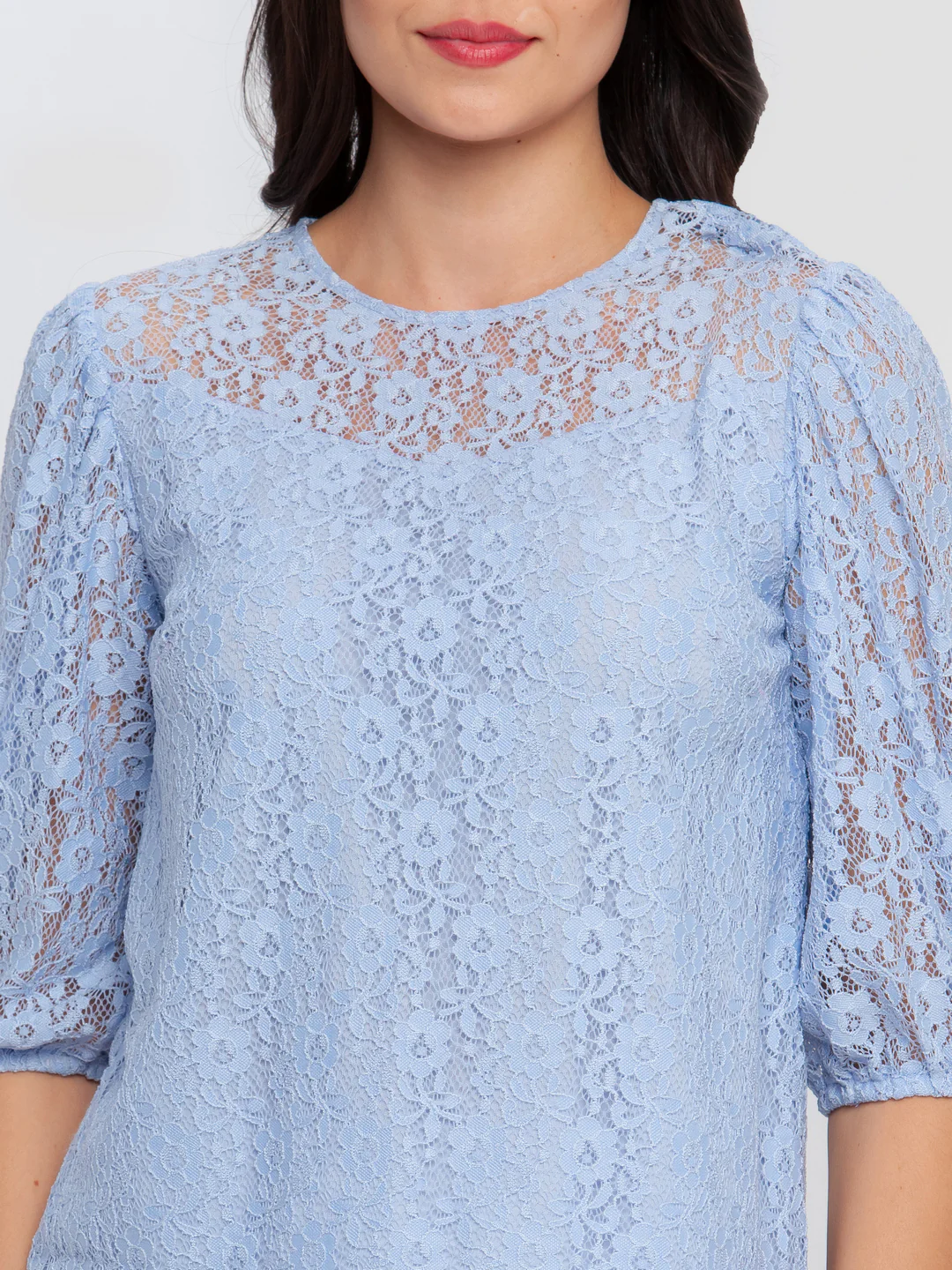 Blue Lace Puff Sleeve Top - Image 6