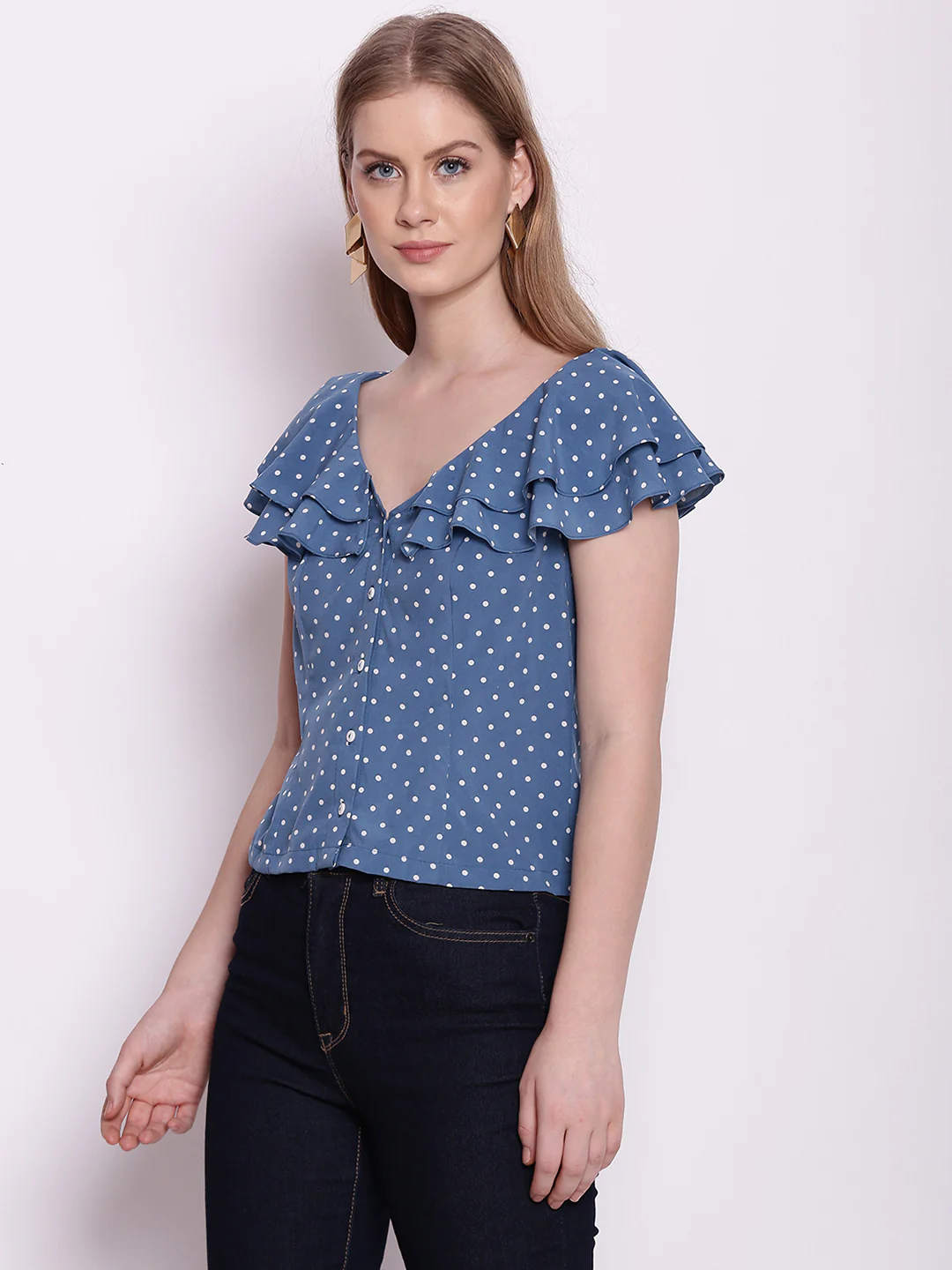 Blue Polka Dots Ruffles Top - Image 2