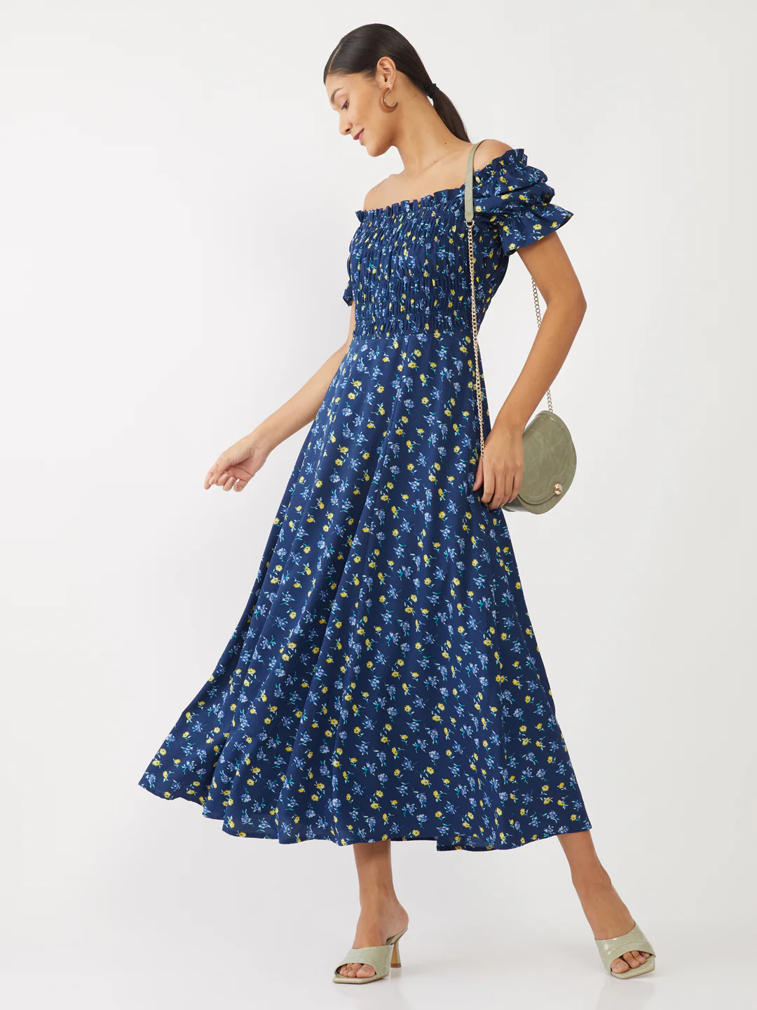 Blue Printed Elasticated Maxi