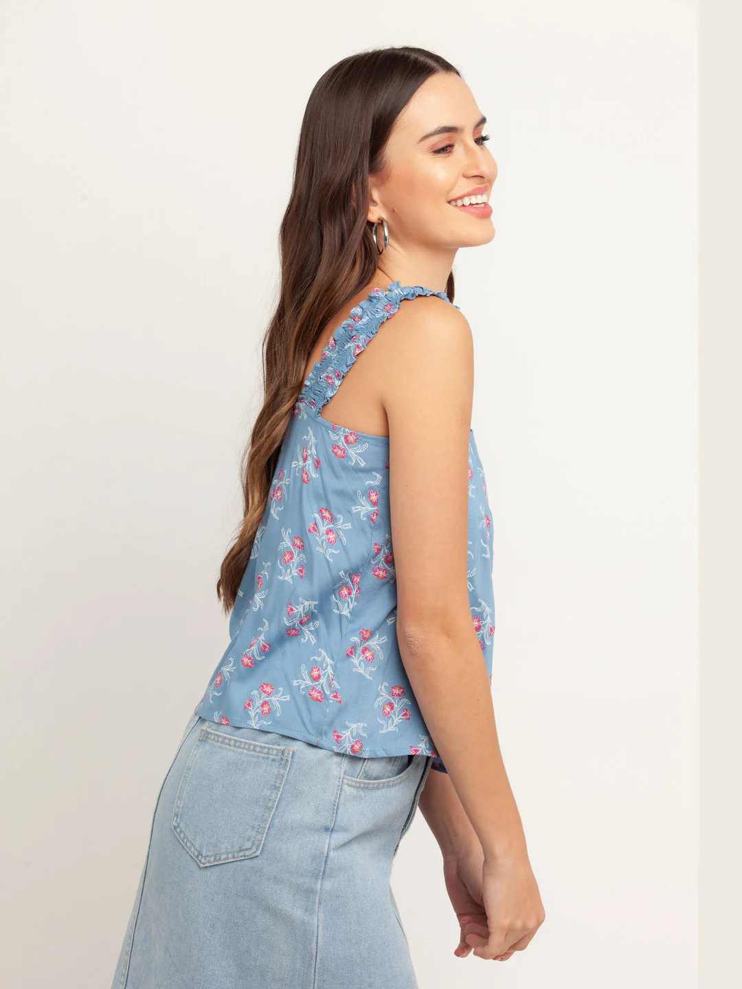 Blue Printed Elasticated Top - Image 3
