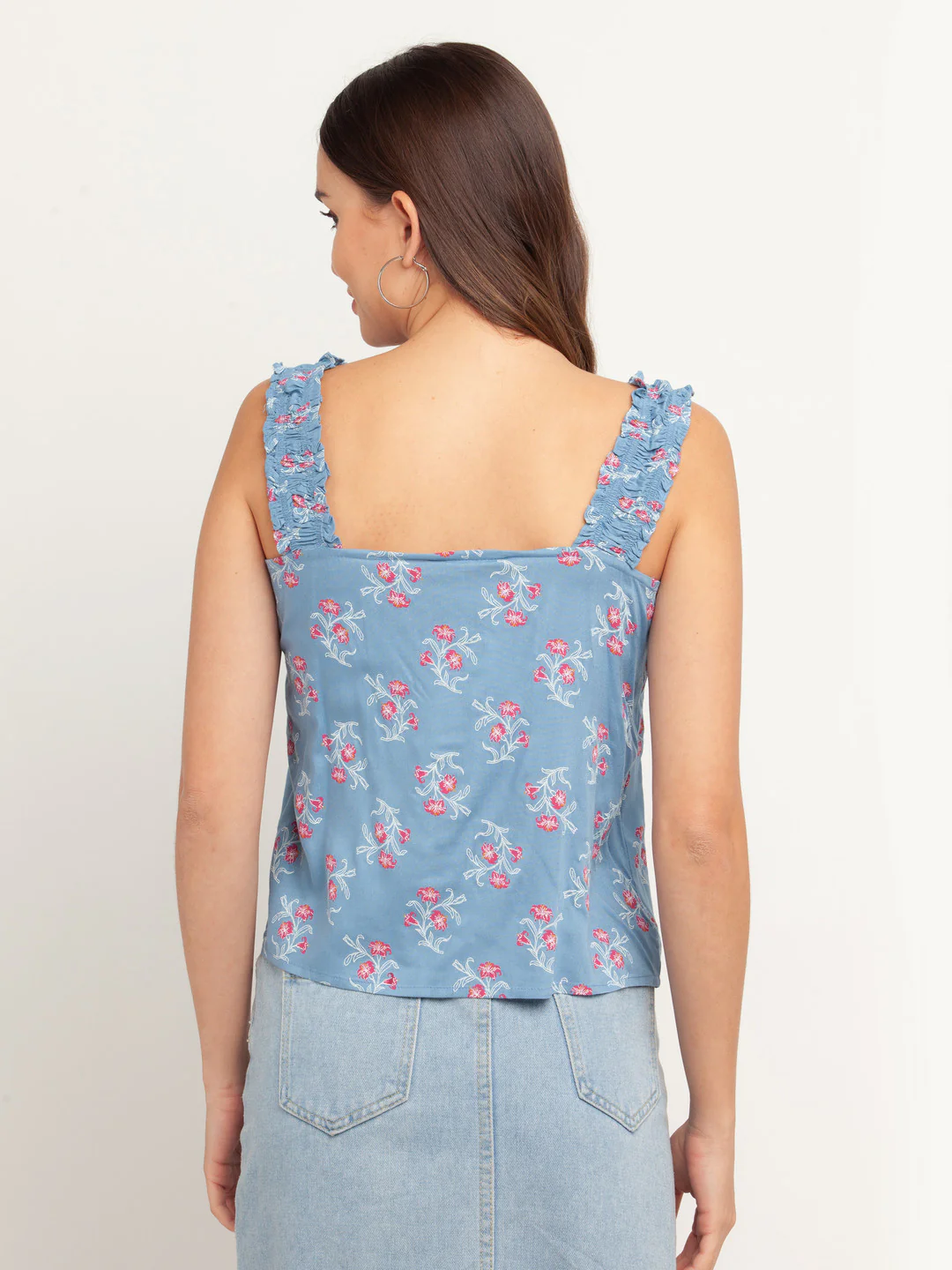 Blue Printed Elasticated Top - Image 4