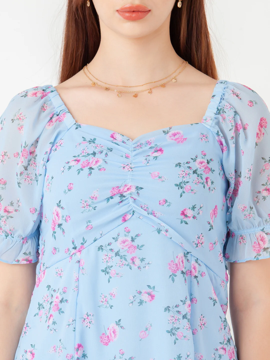 Blue Printed Empire Short Dress - Image 6
