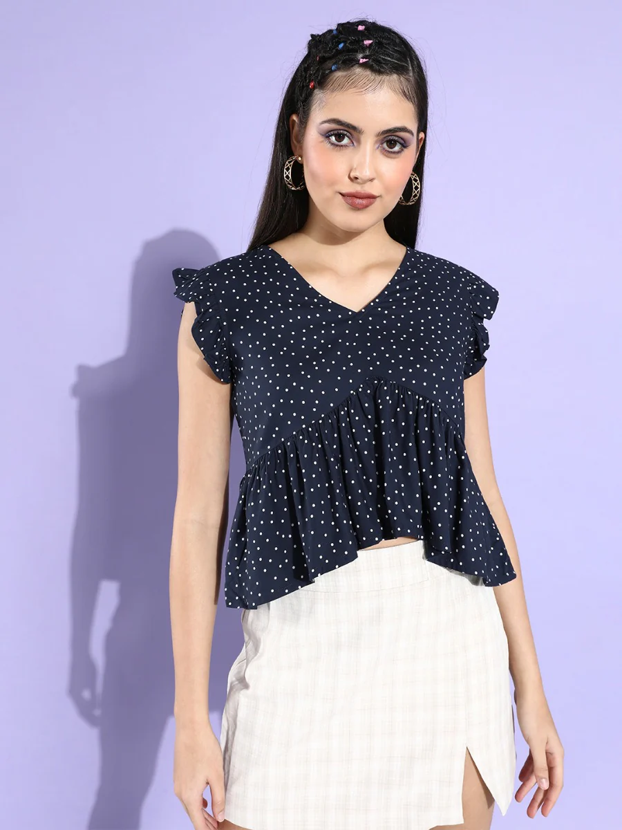 Blue Printed Fitted Top - Image 4
