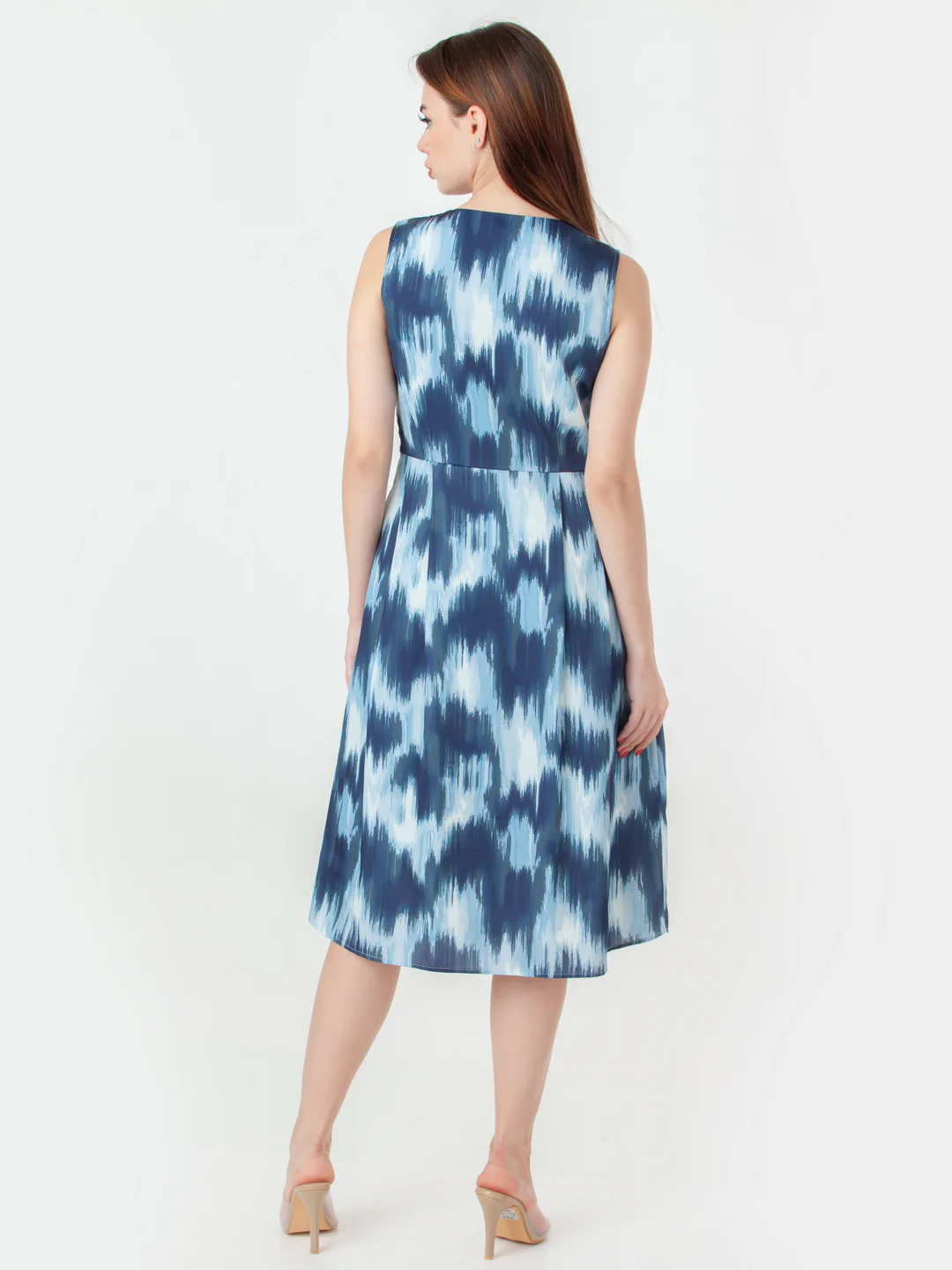 Blue Printed Flared Midi Dress - Image 4