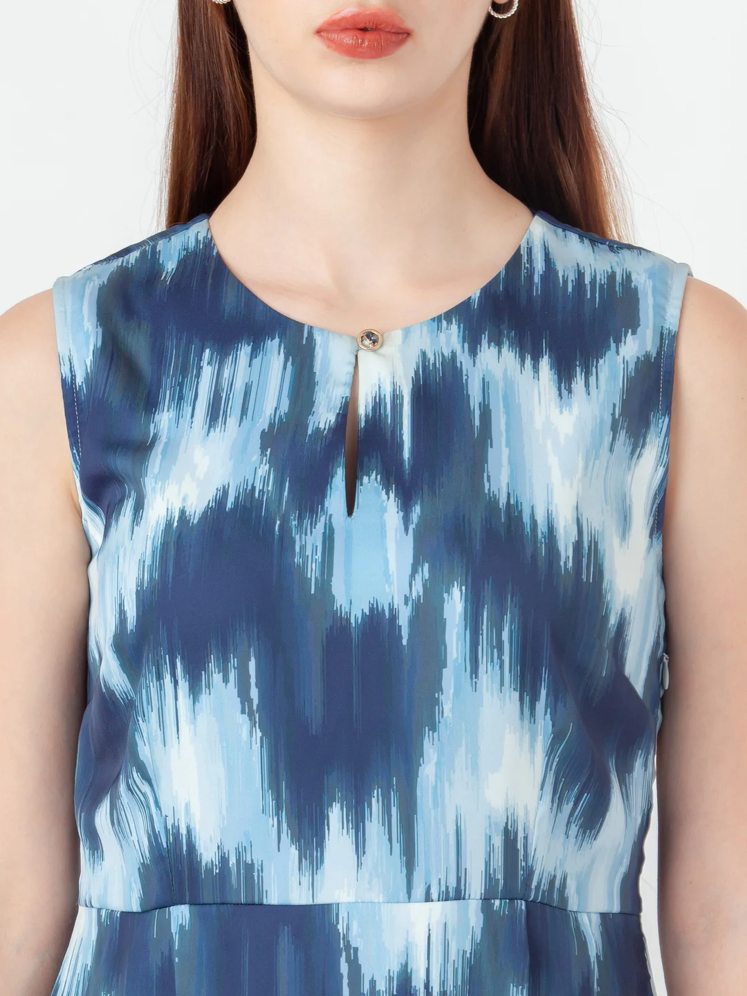 Blue Printed Flared Midi Dress - Image 6