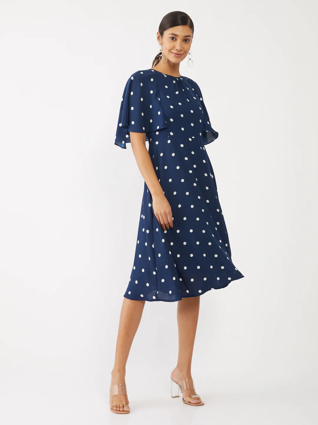 Blue Printed Flared Sleeve Midi Dress - Image 2