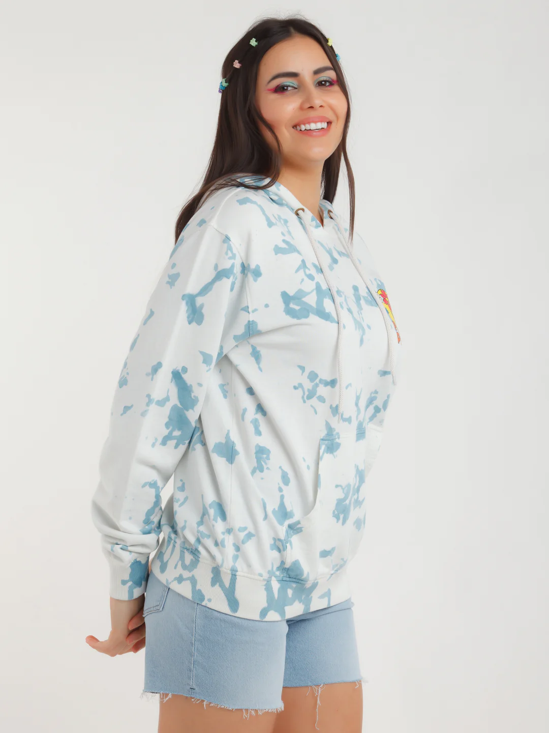Blue Printed Hoodie - Image 3