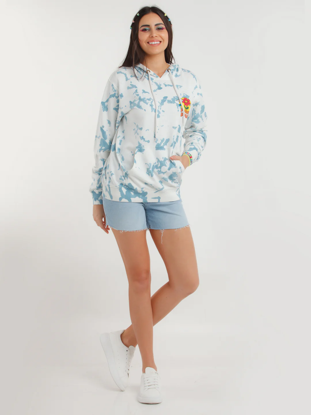 Blue Printed Hoodie - Image 5