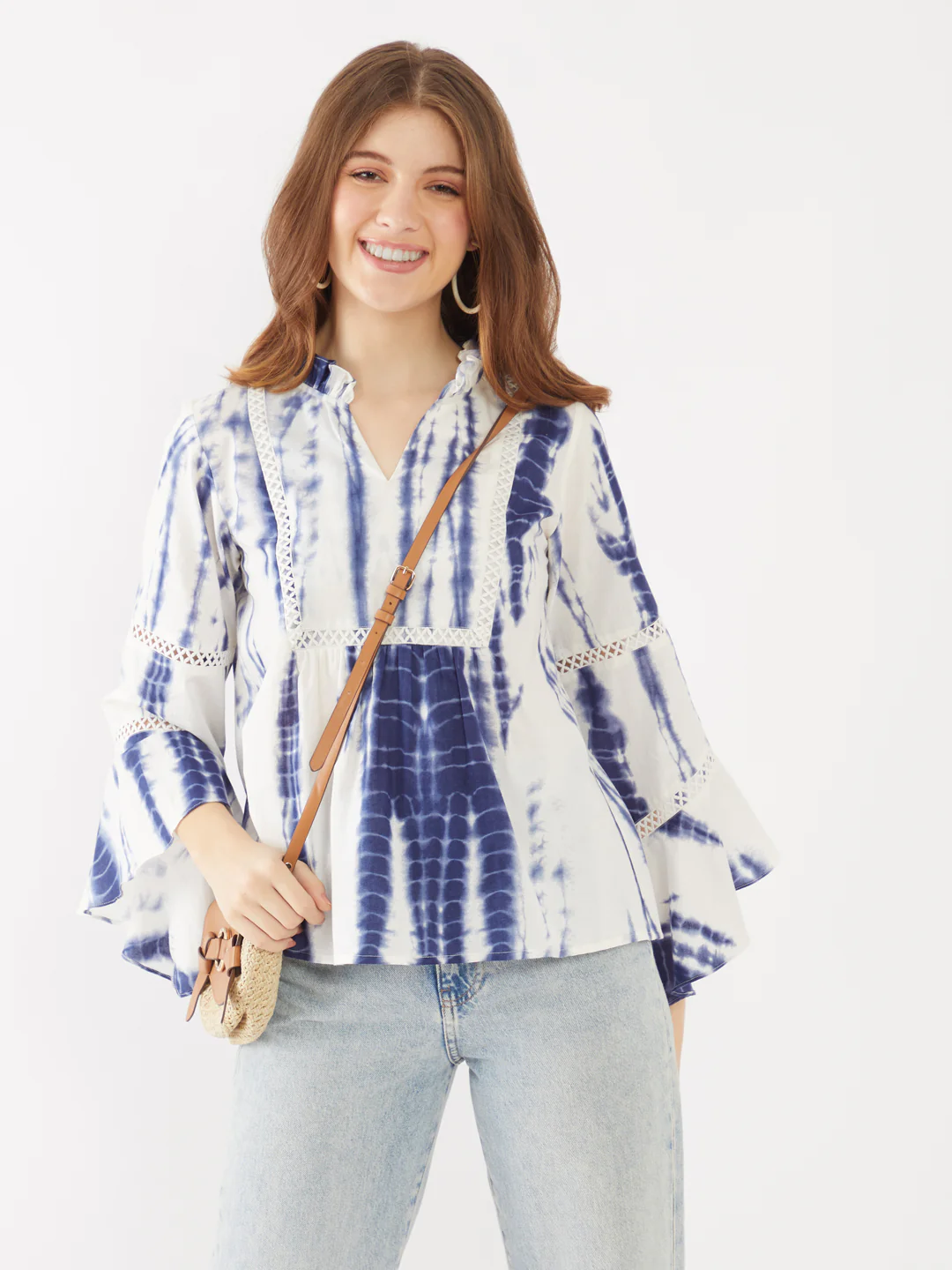 Blue Printed Lace Top - Image 2