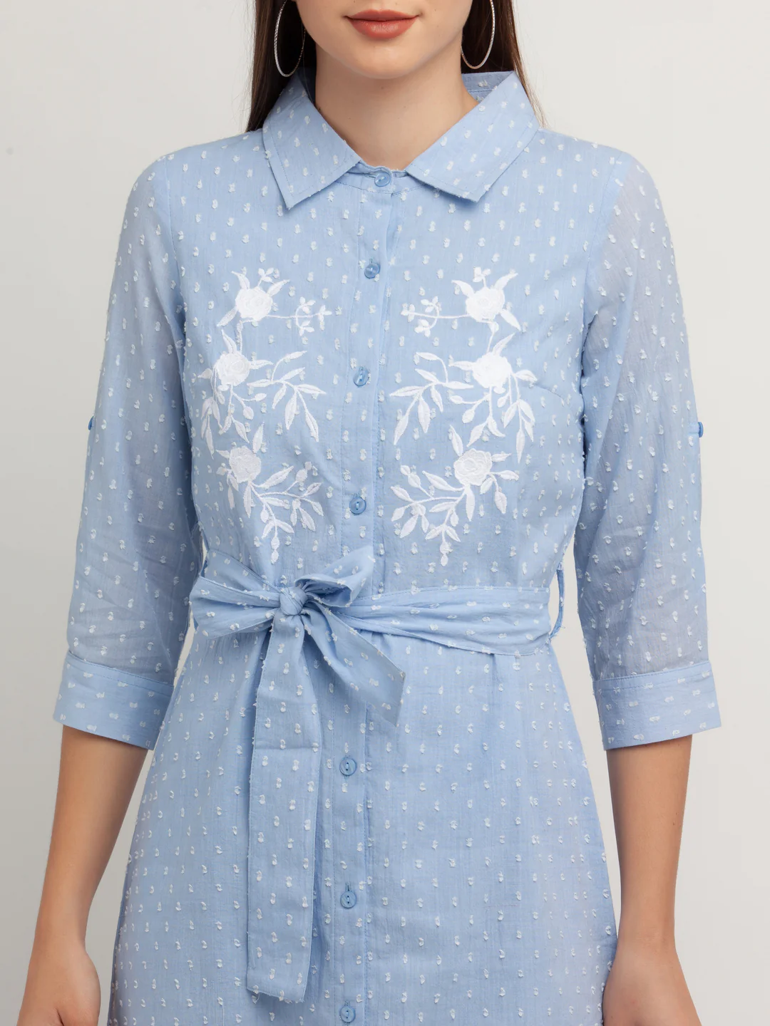Blue Printed Long Sleeves Midi Dress - Image 6