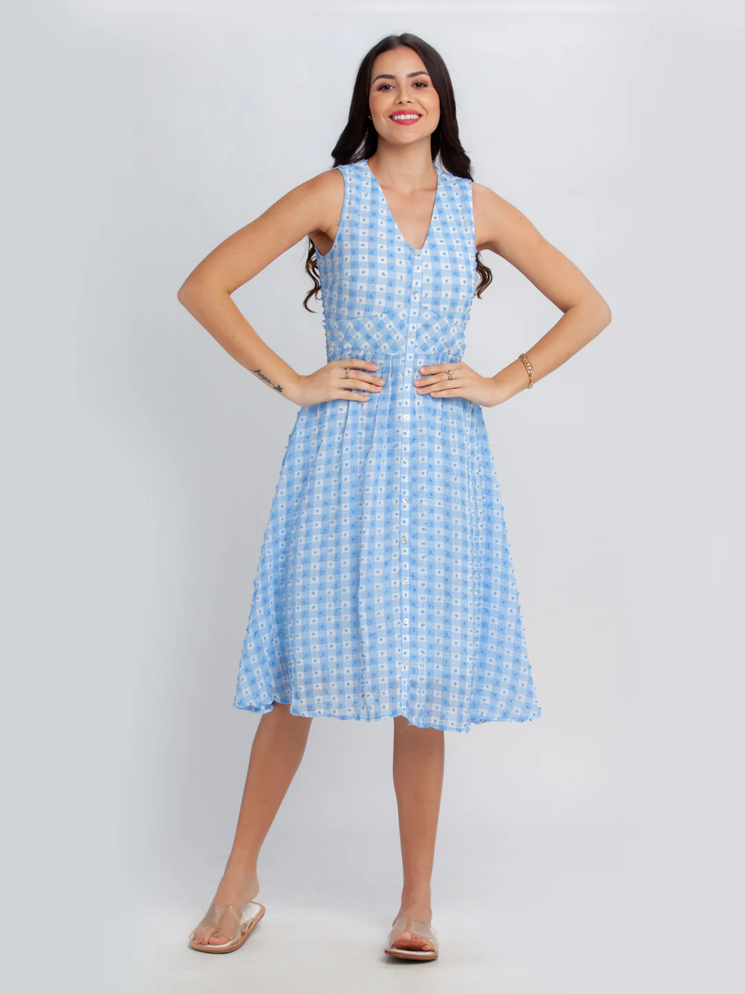 Blue Printed Midi Dress - Image 2