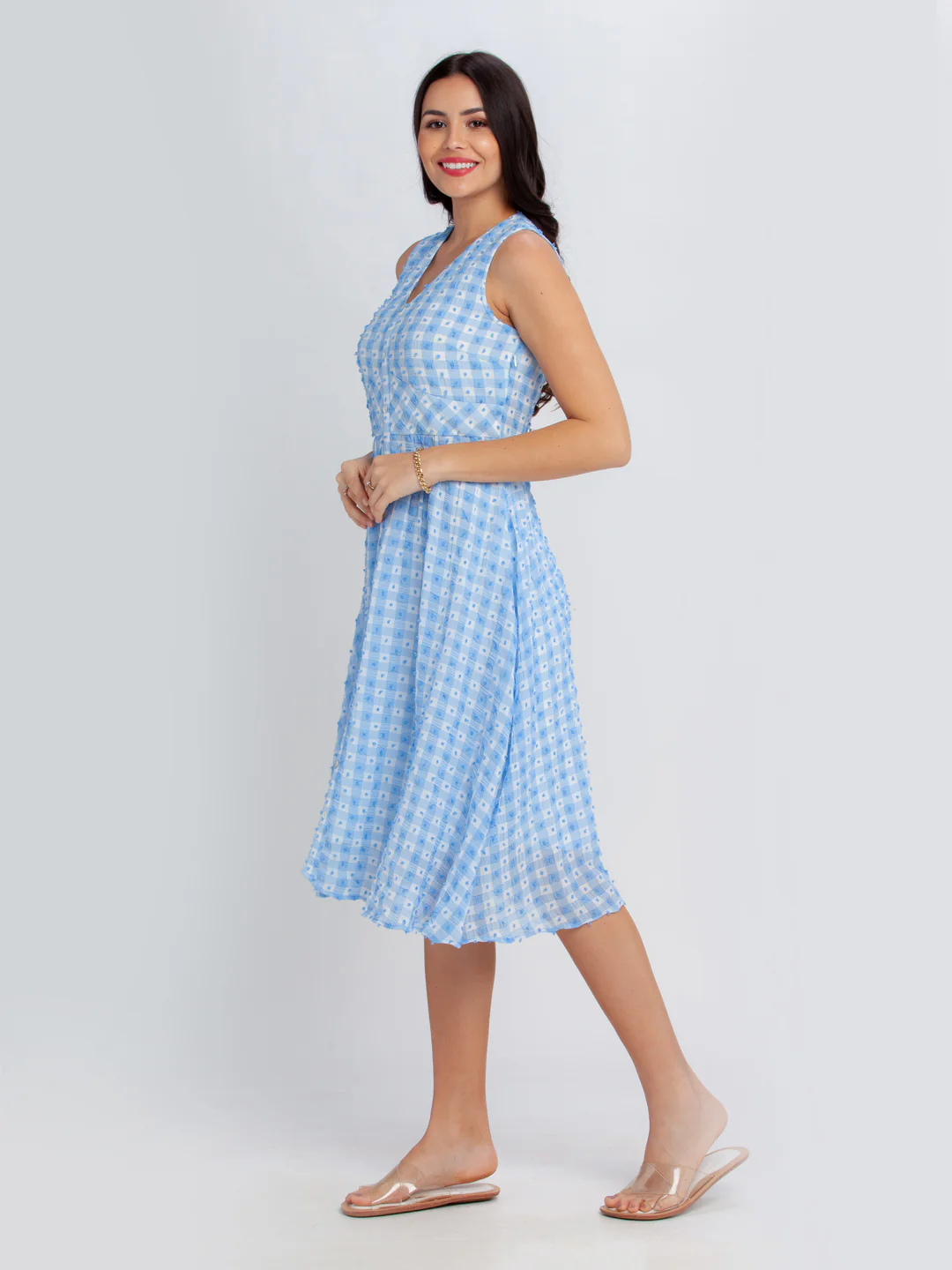 Blue Printed Midi Dress - Image 3