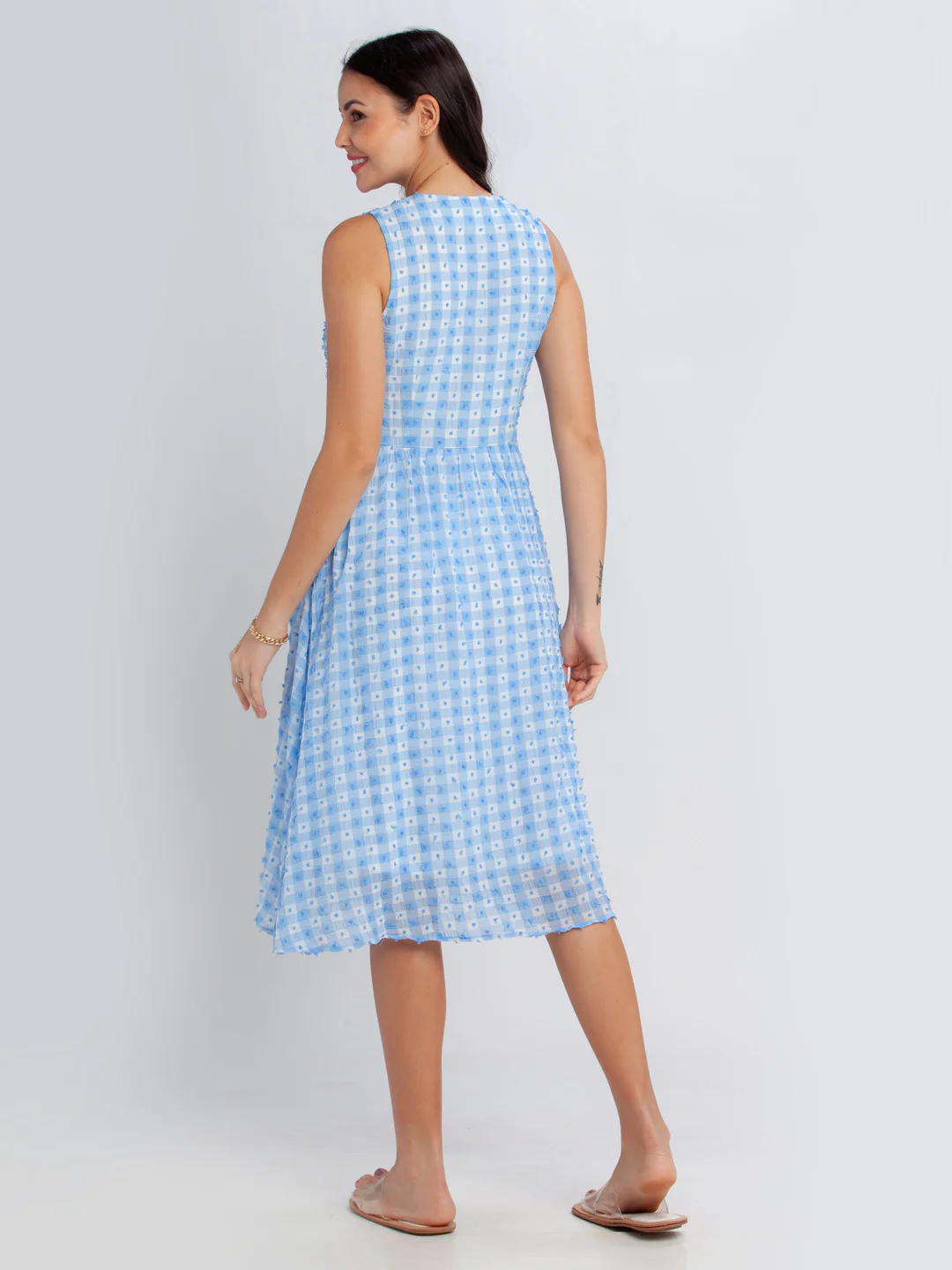 Blue Printed Midi Dress - Image 4