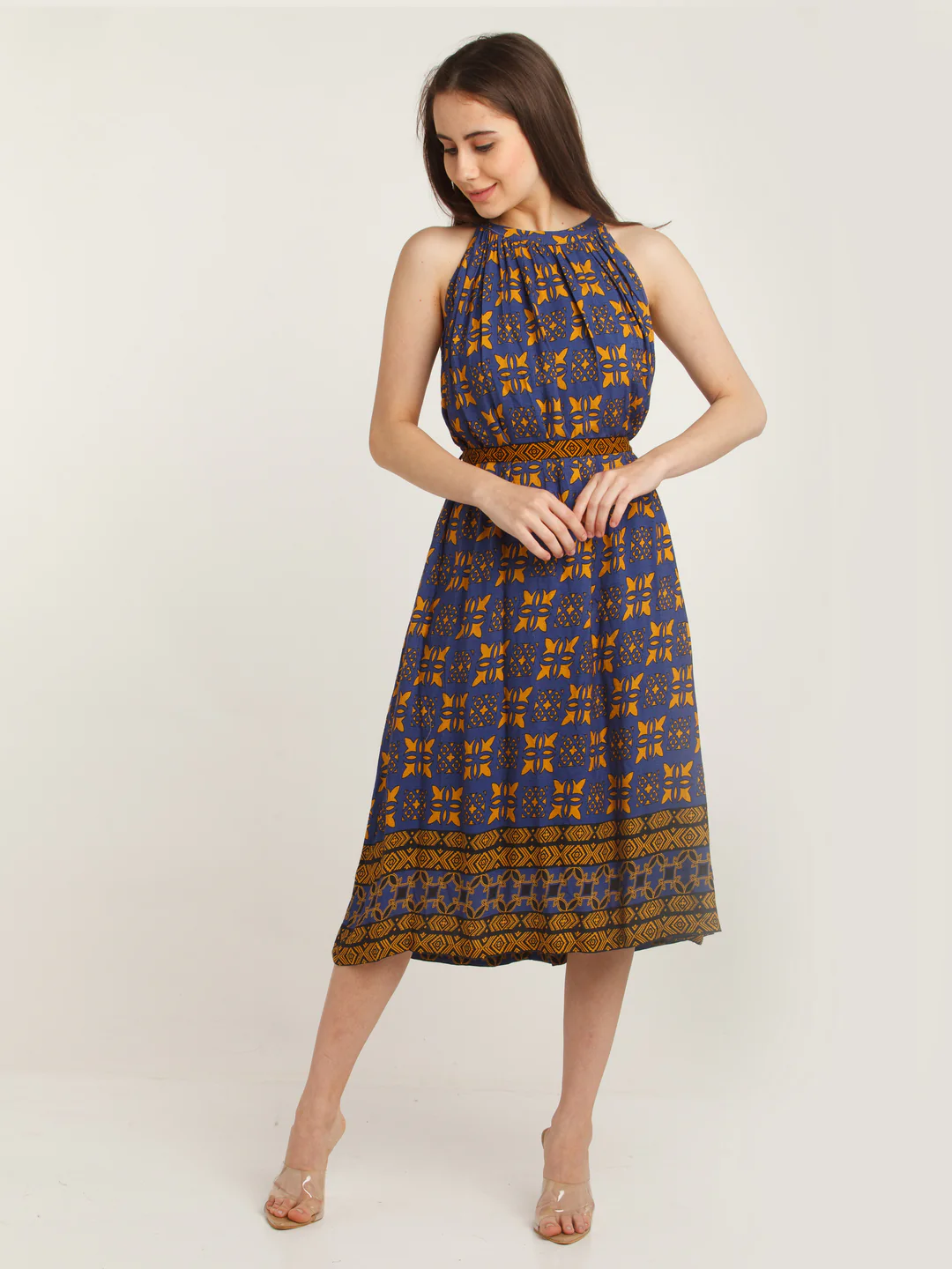 Blue Printed Midi Dress - Image 2