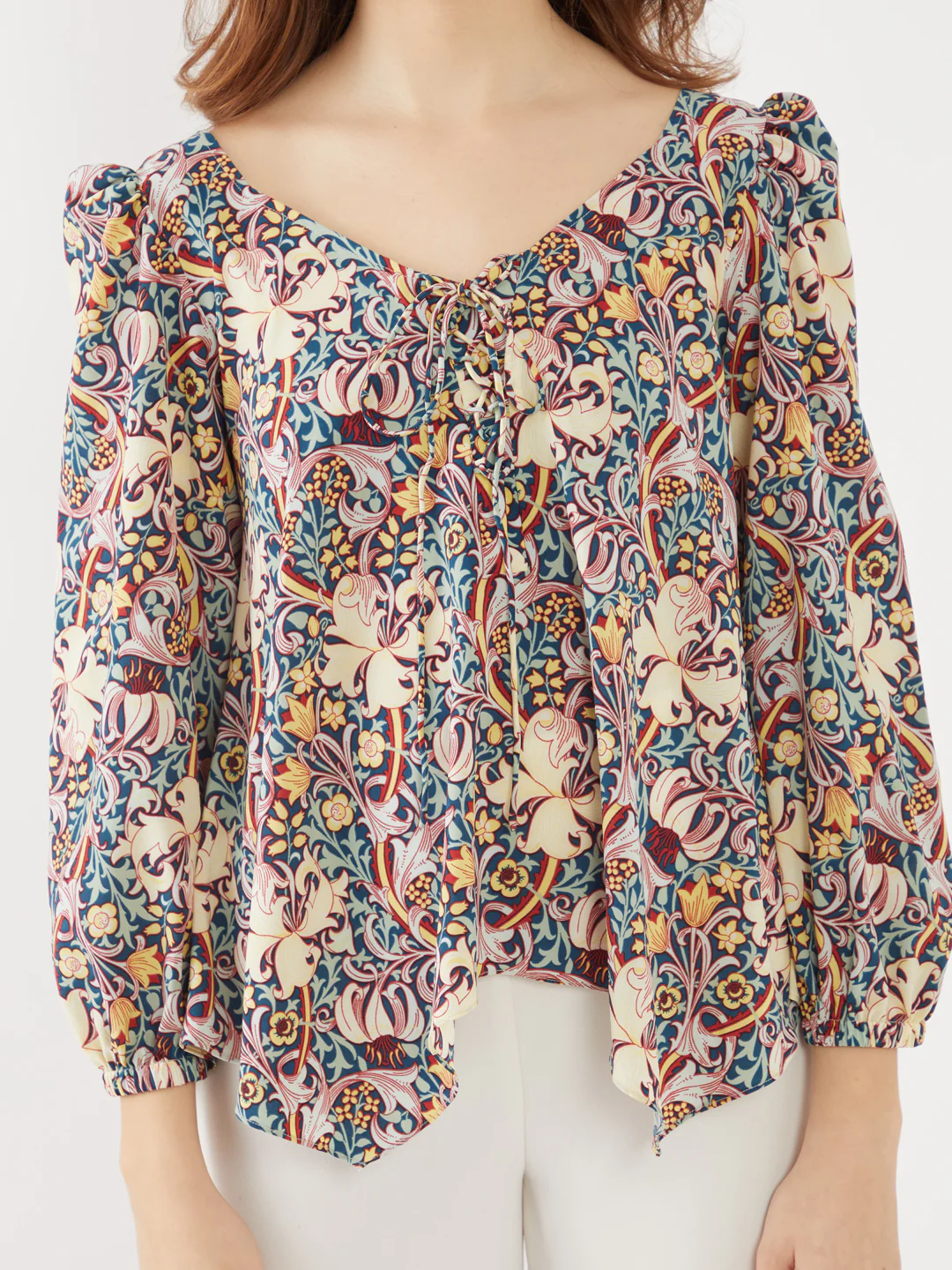Blue Printed Puff Sleeve Top - Image 6