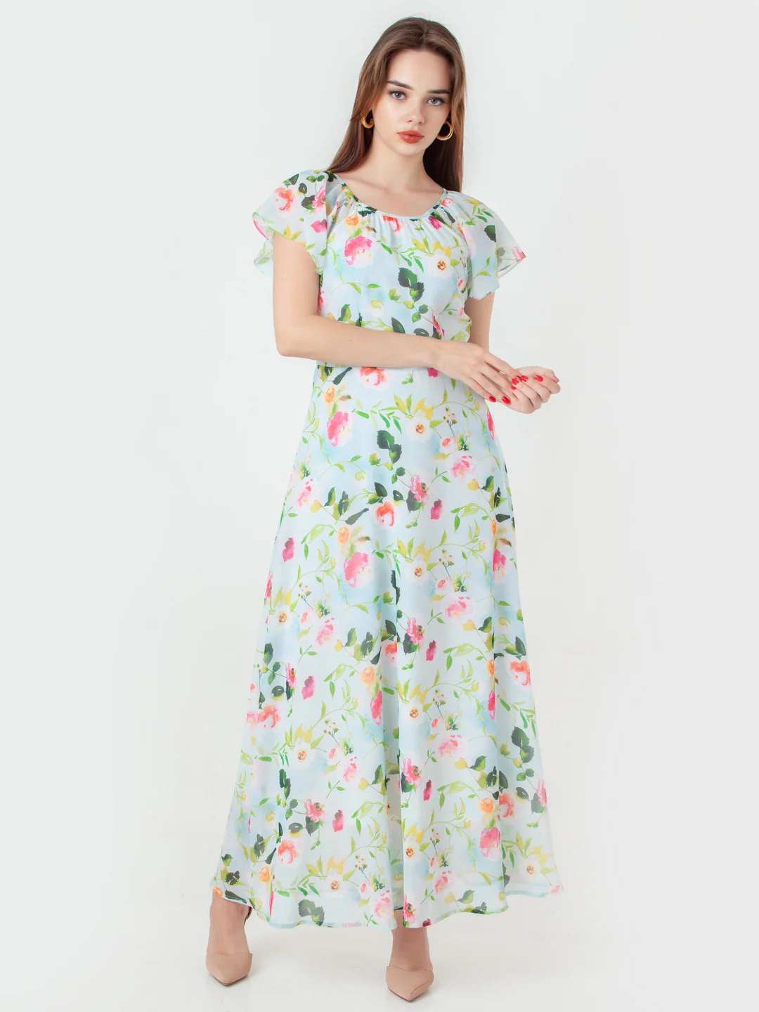 Blue Printed Regular Maxi Dress