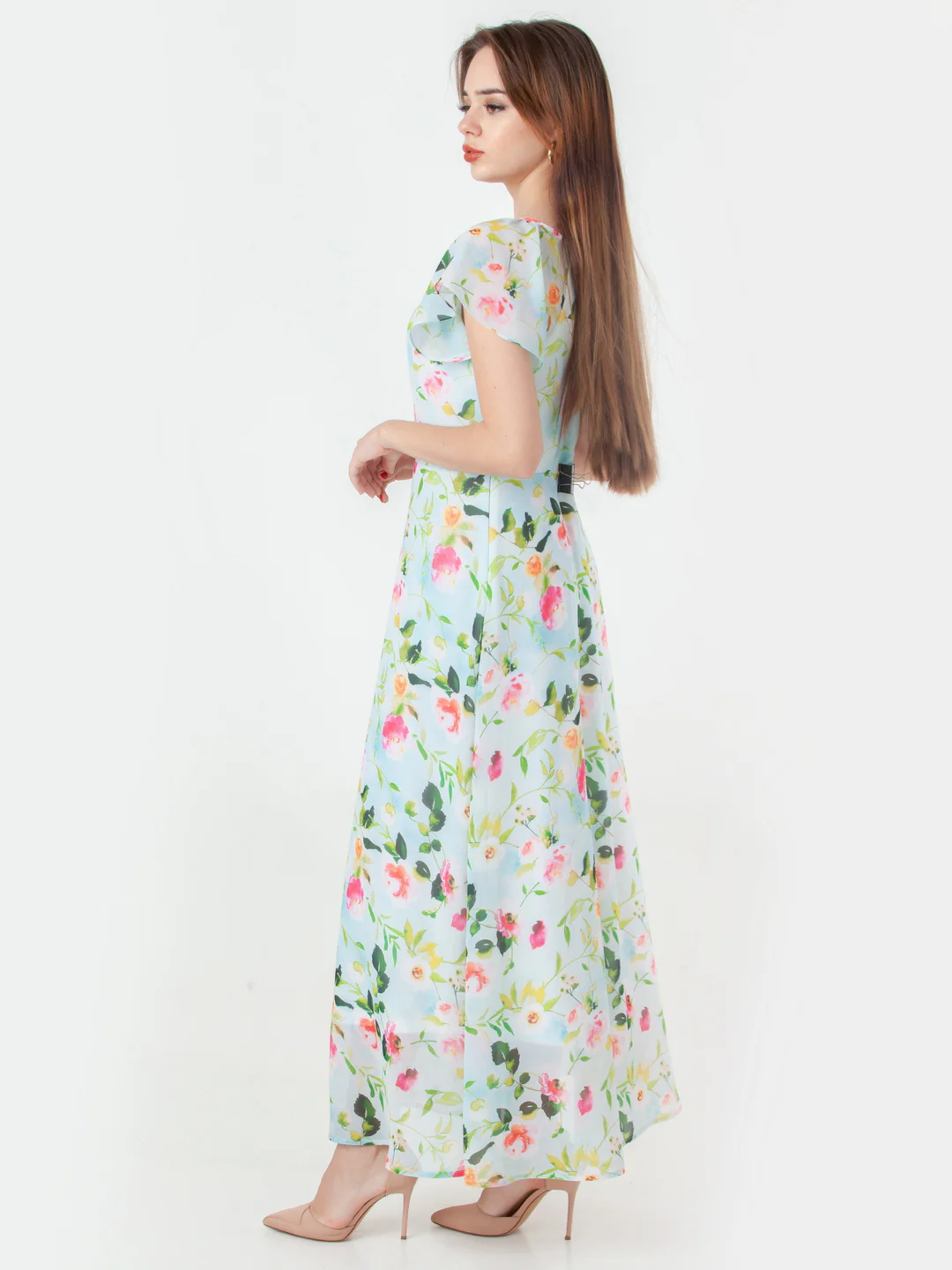 Blue Printed Regular Maxi Dress - Image 3