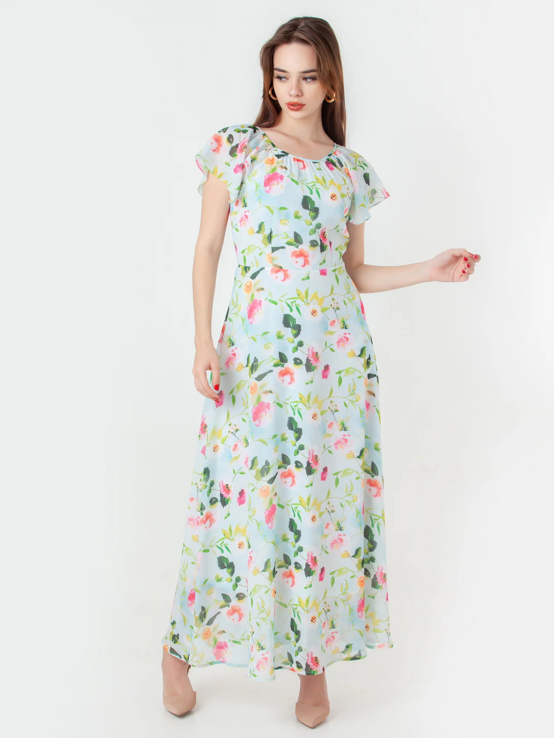 Blue Printed Regular Maxi Dress - Image 5