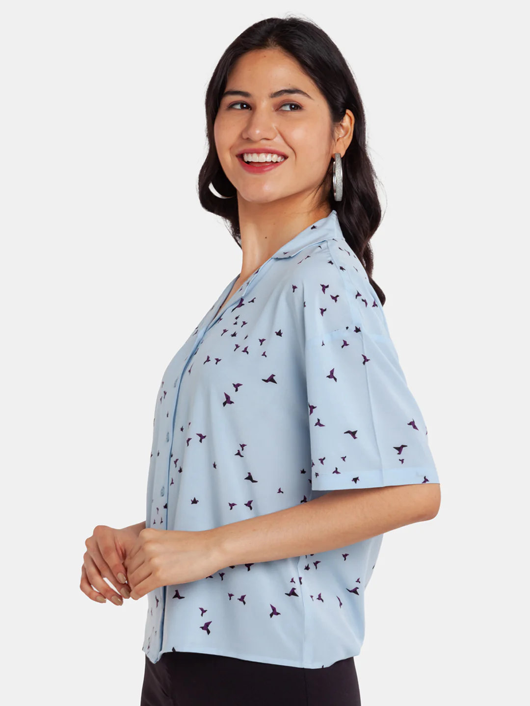 Blue Printed Regular Shirt - Image 3