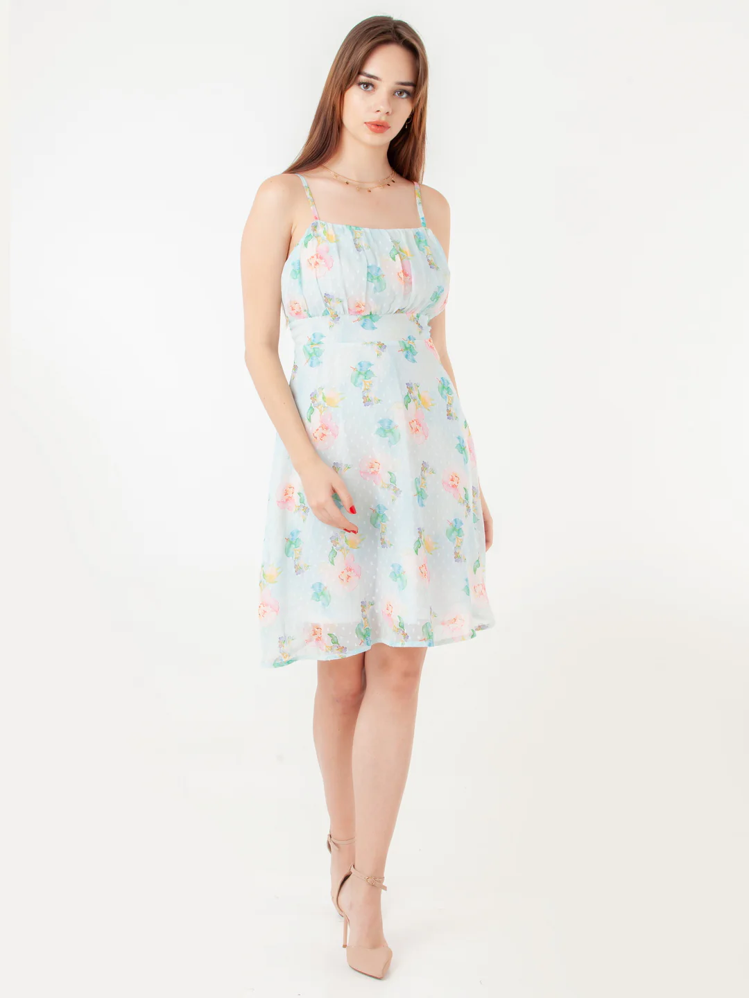 Blue Printed Regular Short Dress - Image 6