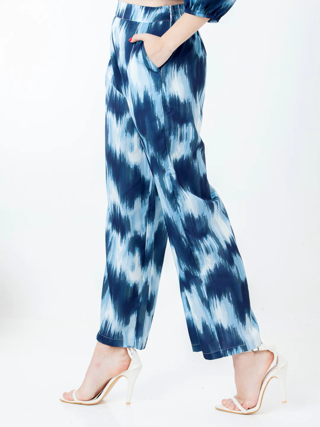 Blue Printed Regular Trouser - Image 4