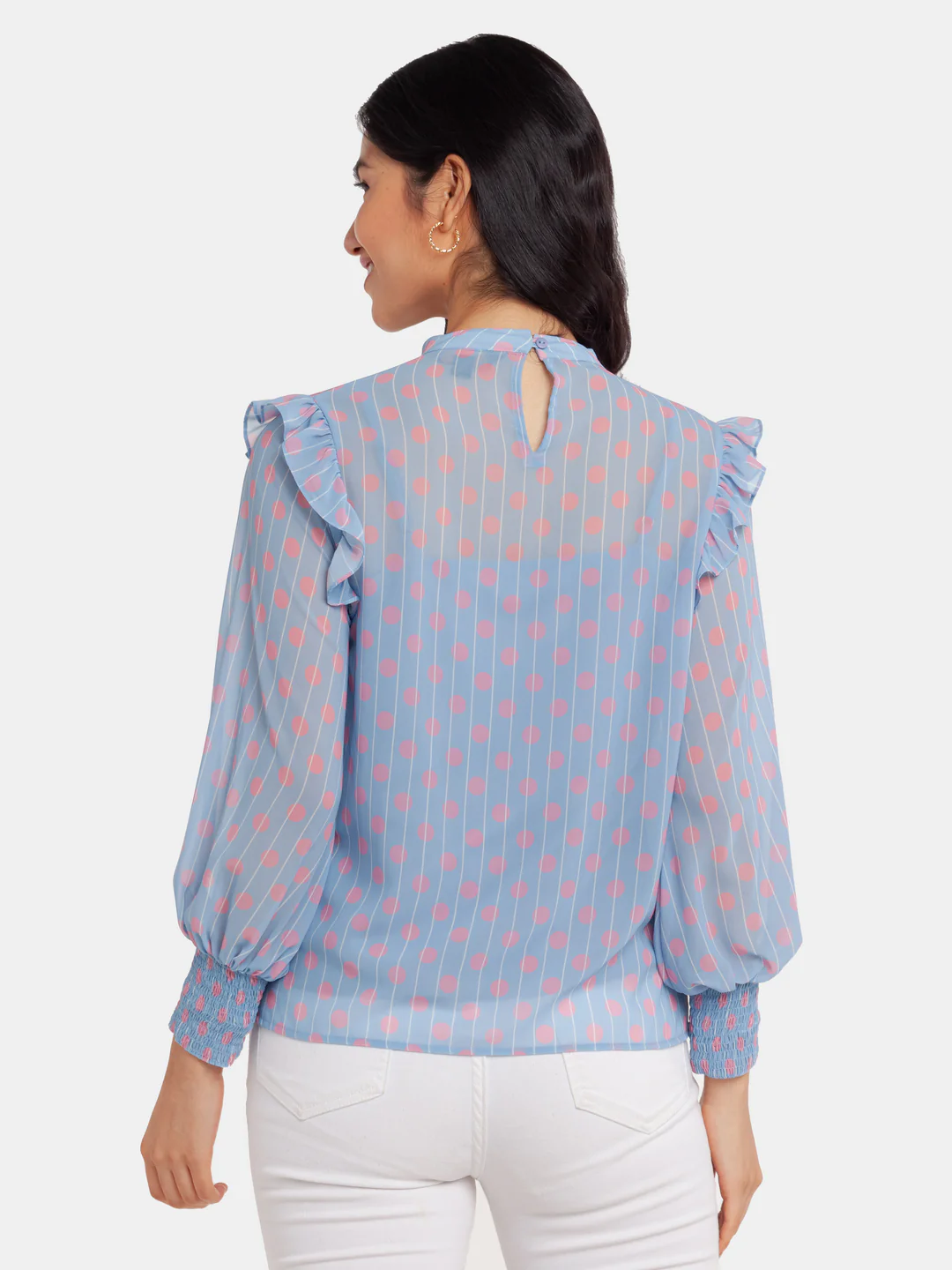 Blue Printed Ruffled Top - Image 4
