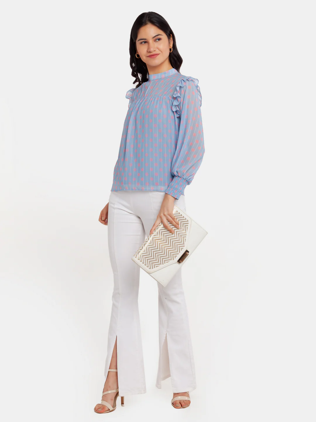 Blue Printed Ruffled Top - Image 5
