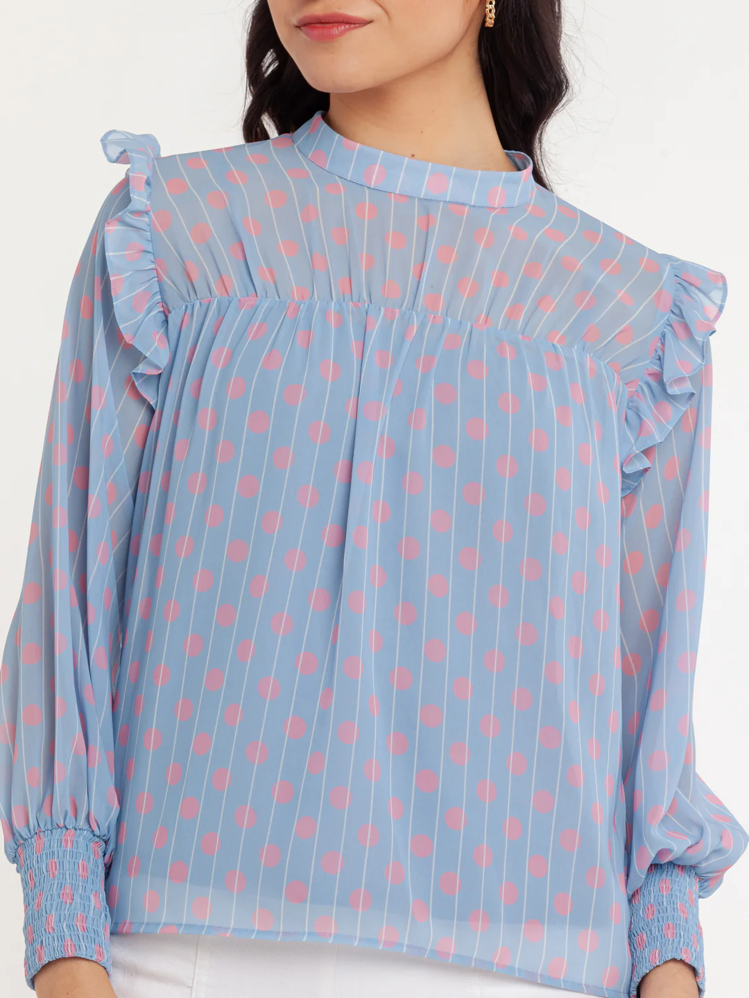 Blue Printed Ruffled Top - Image 6