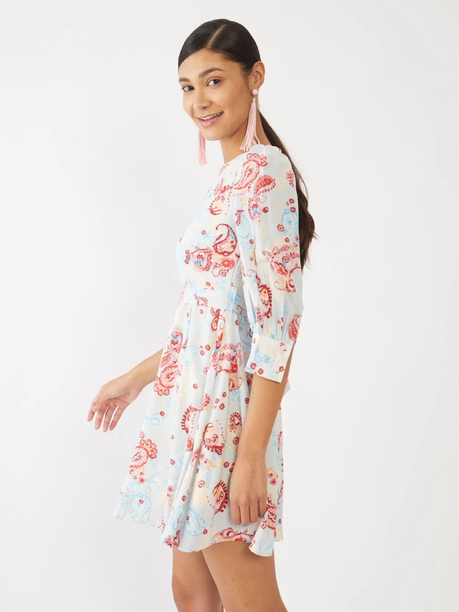 Blue Printed Short Dress - Image 3