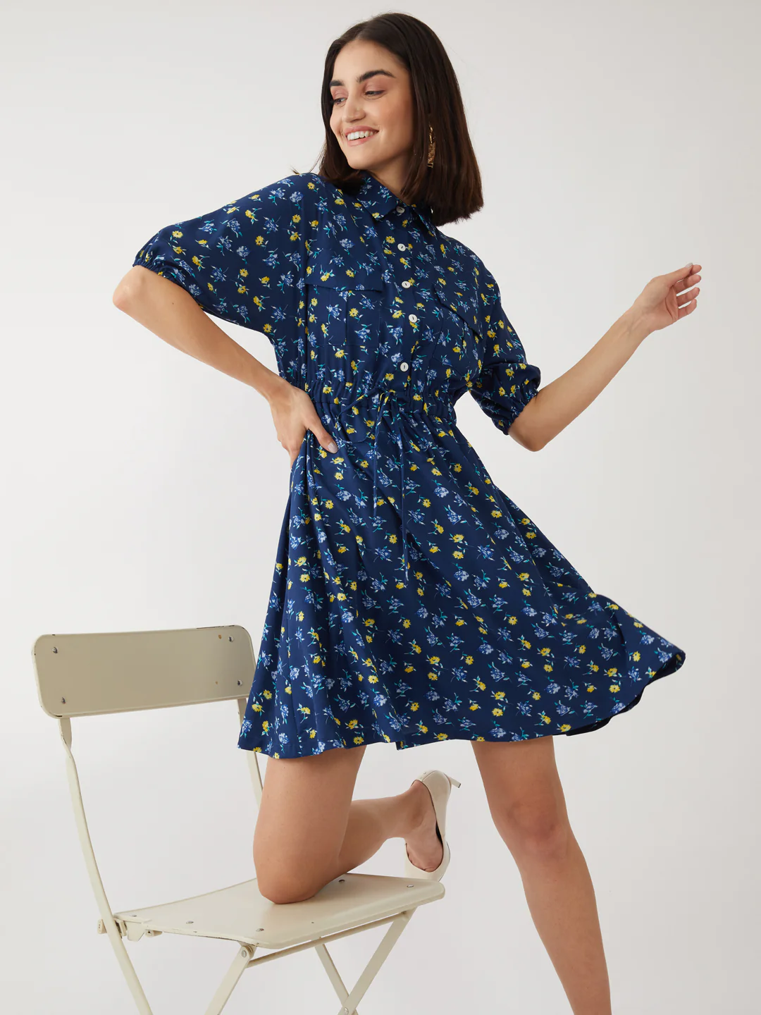 Blue Printed Short Dress