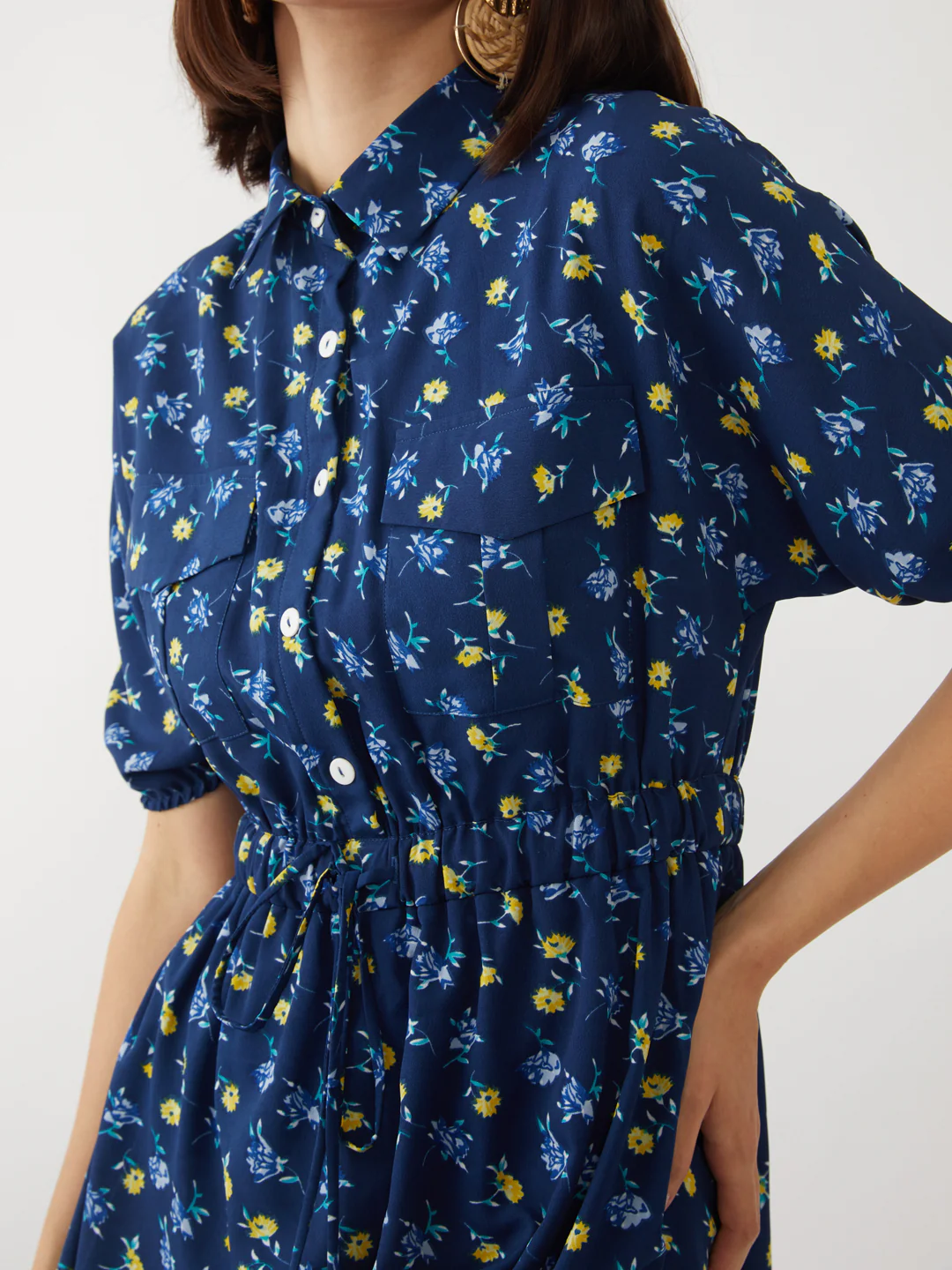 Blue Printed Short Dress - Image 3