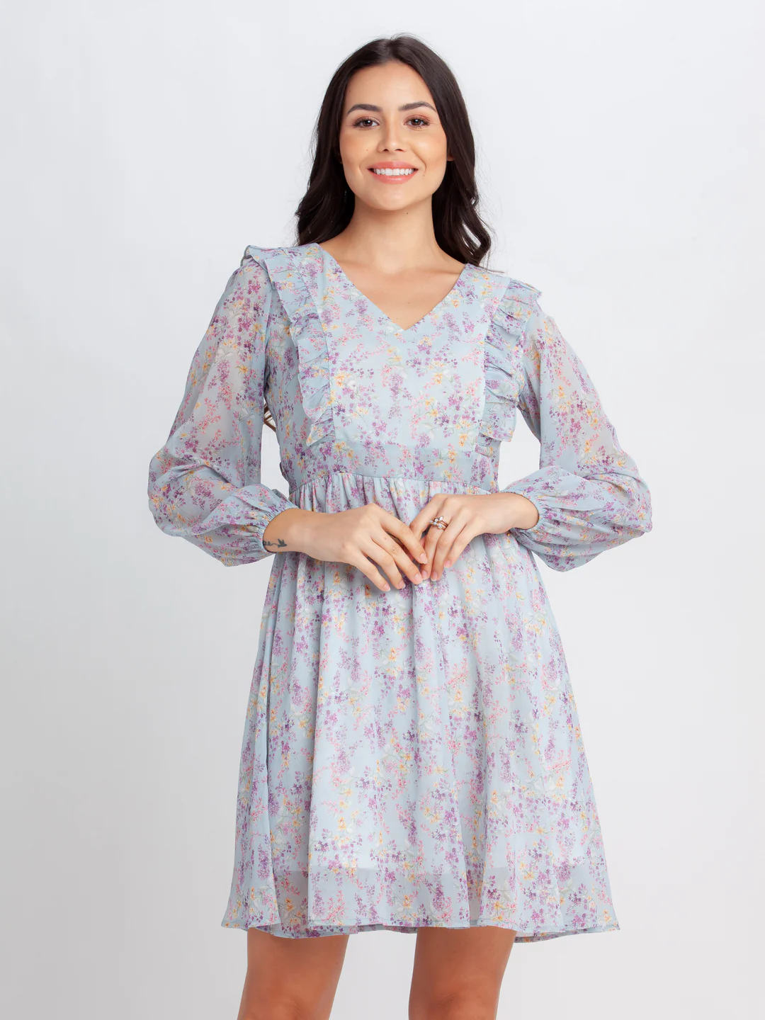 Blue Printed Short Dress - Image 2