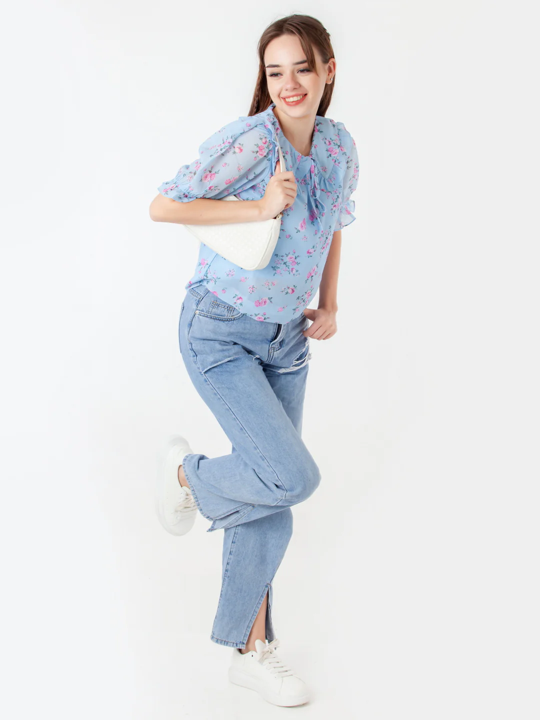 Blue Printed Straight Top