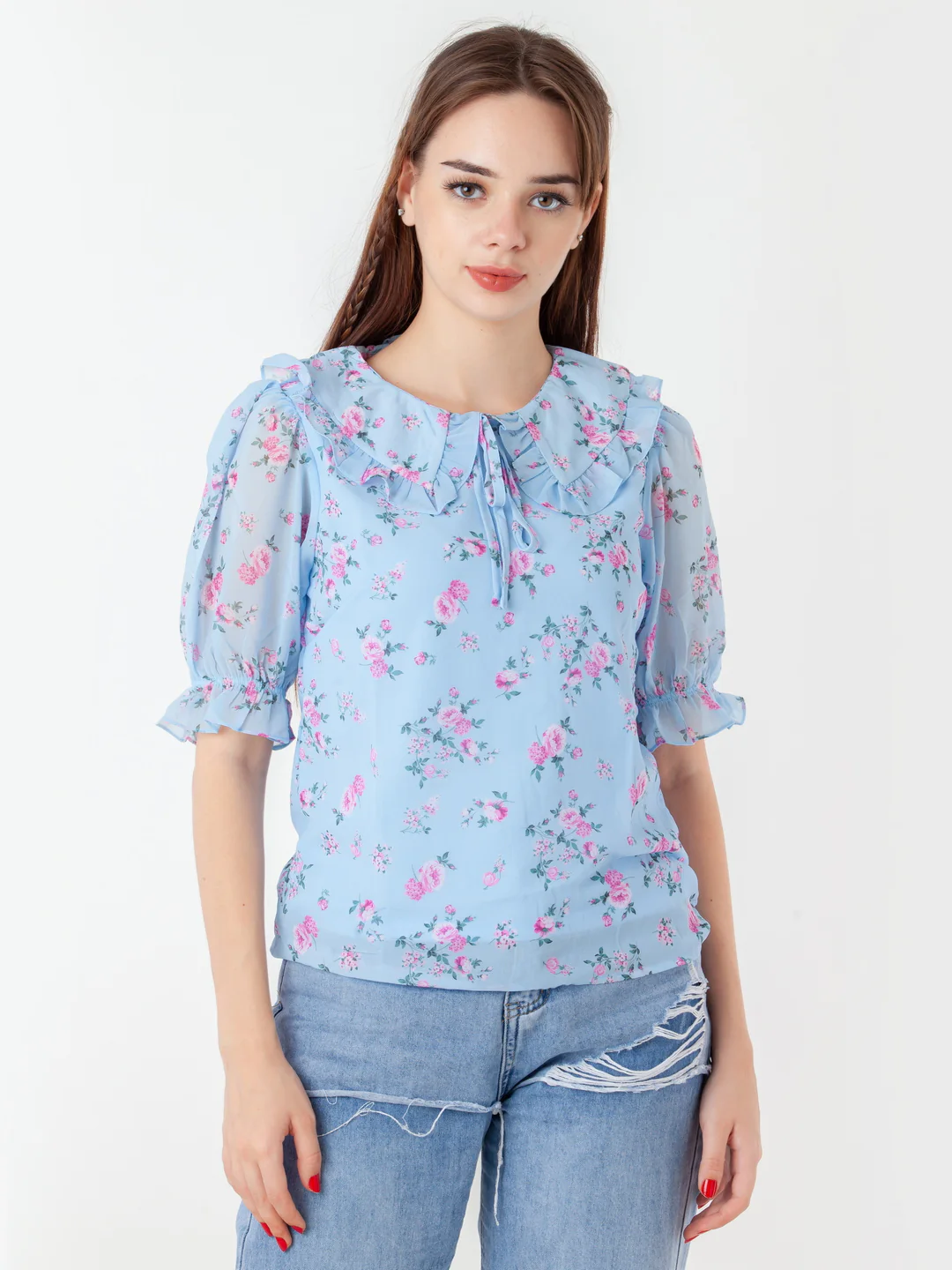 Blue Printed Straight Top - Image 2
