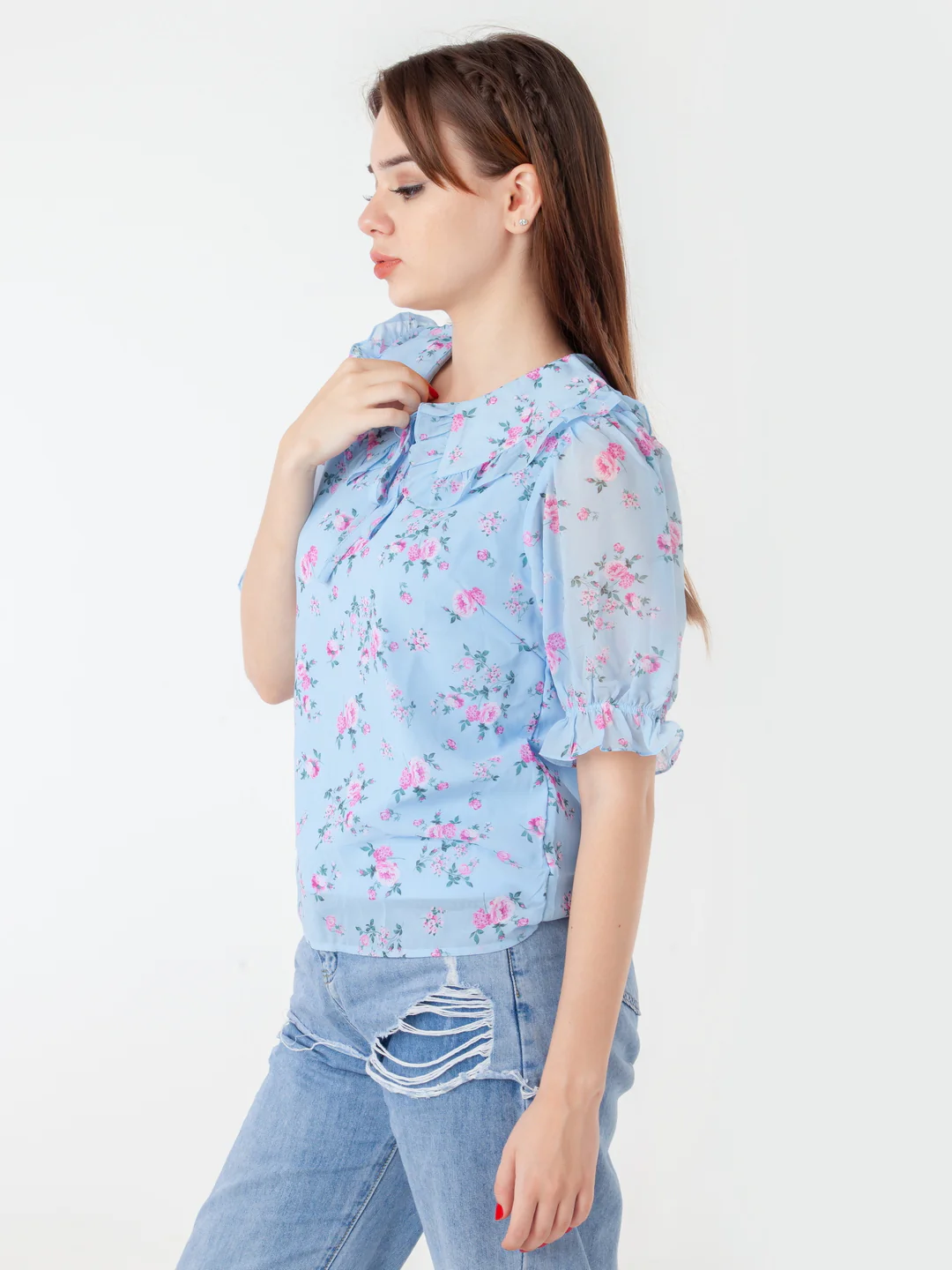 Blue Printed Straight Top - Image 3
