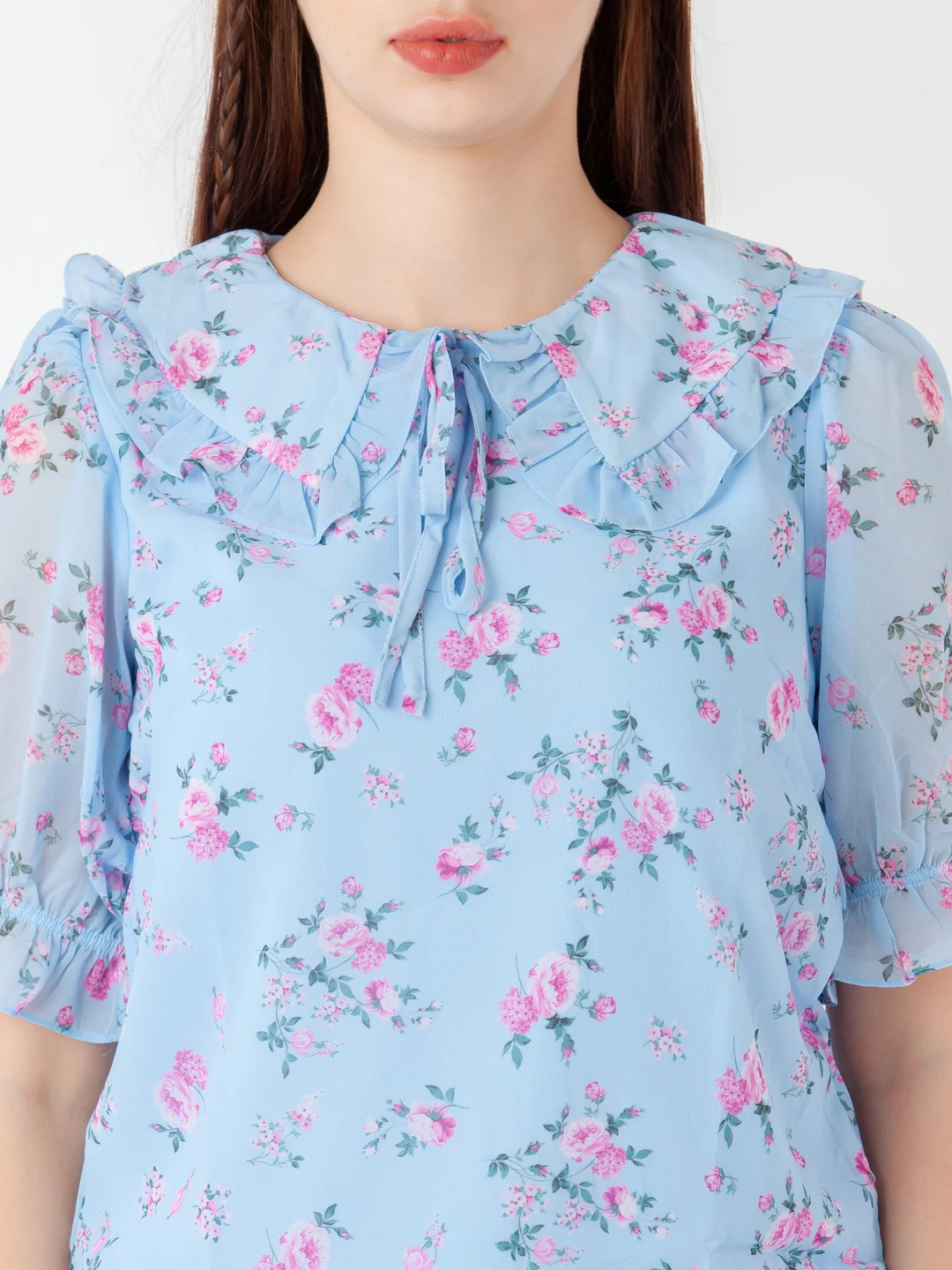 Blue Printed Straight Top - Image 6