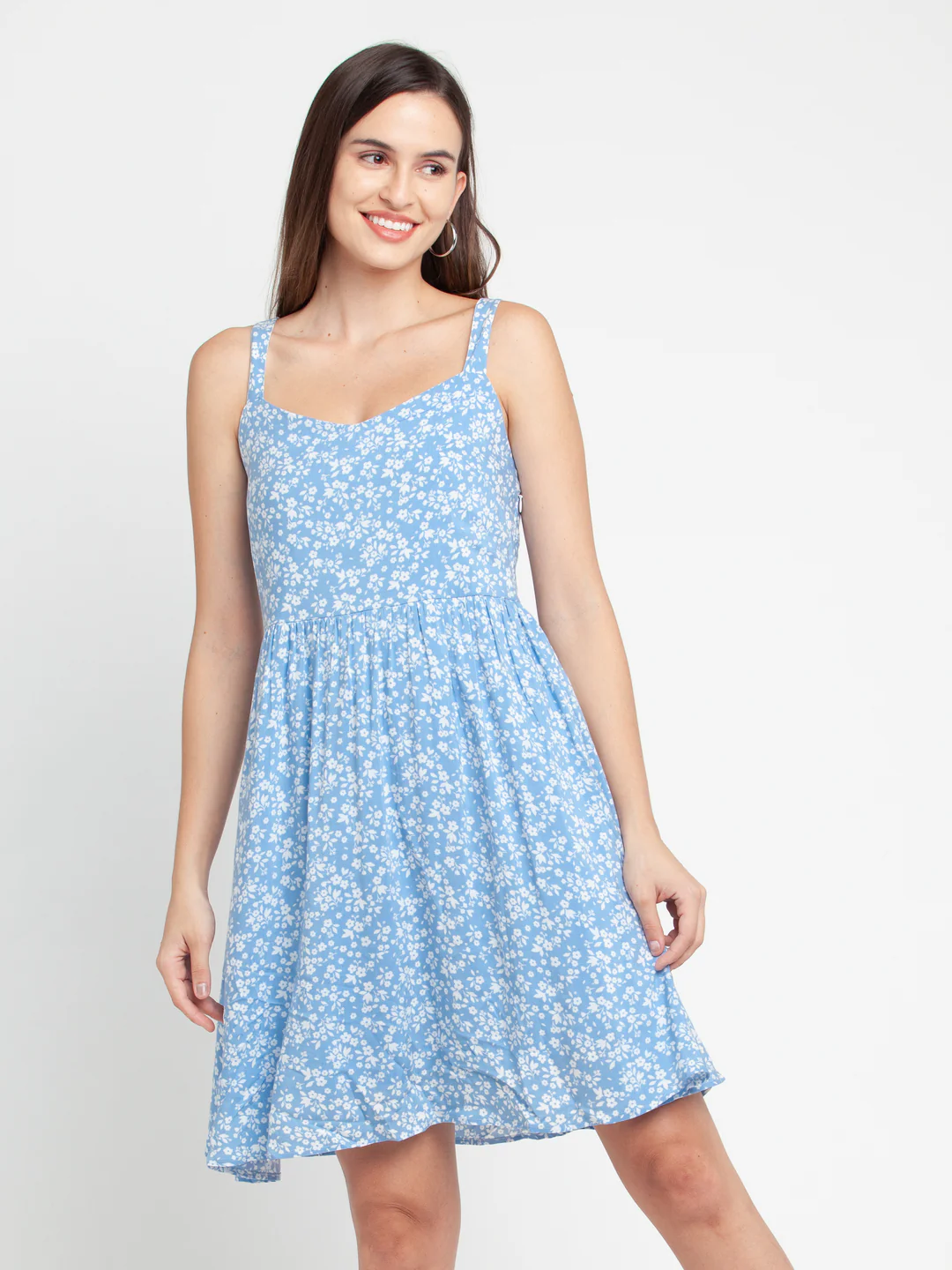 Blue Printed Strappy Short Dress - Image 2