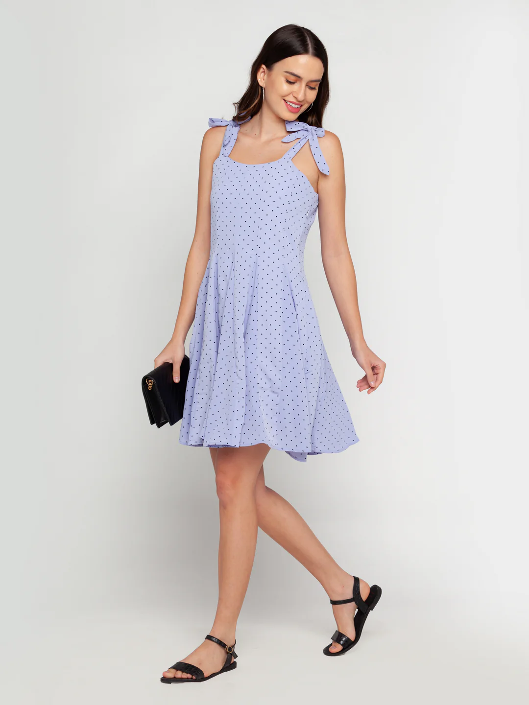 Blue Printed Strappy Short Dress - Image 5
