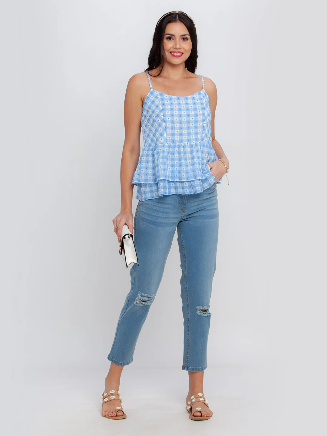 Blue Printed Strappy Top - Image 5