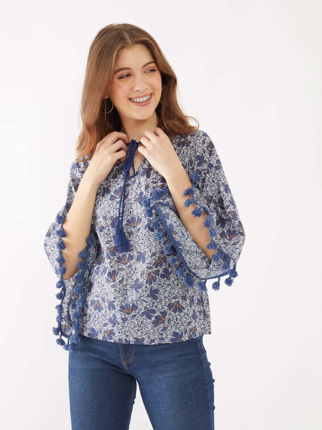 Blue Printed Tie-Up Top - Image 2