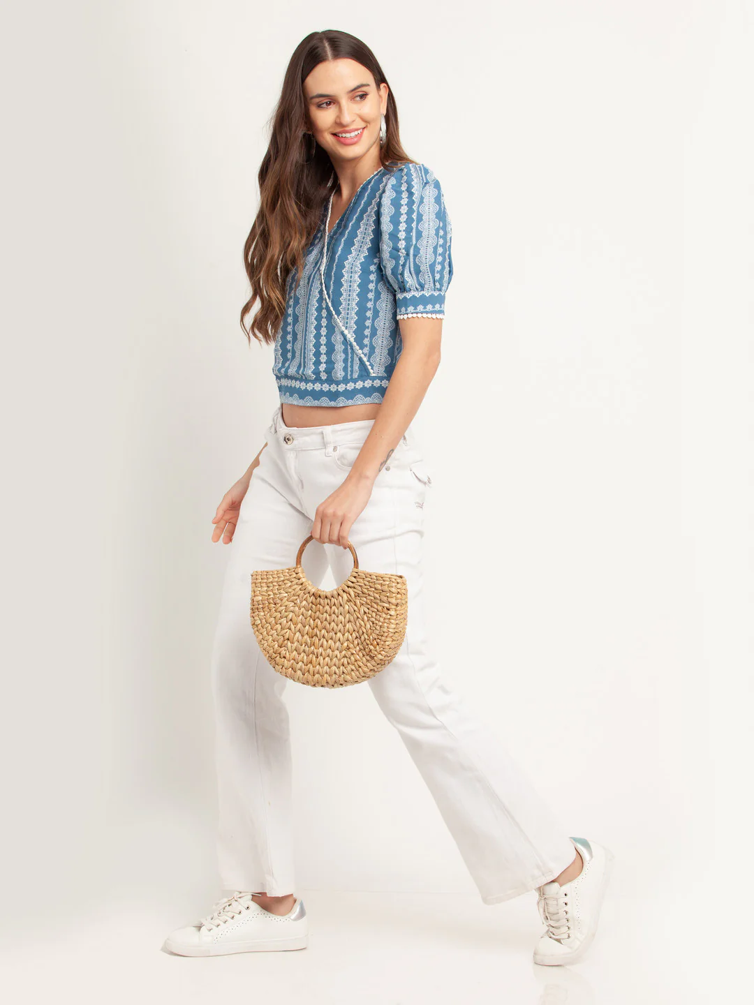 Blue Printed Tie-Up Top