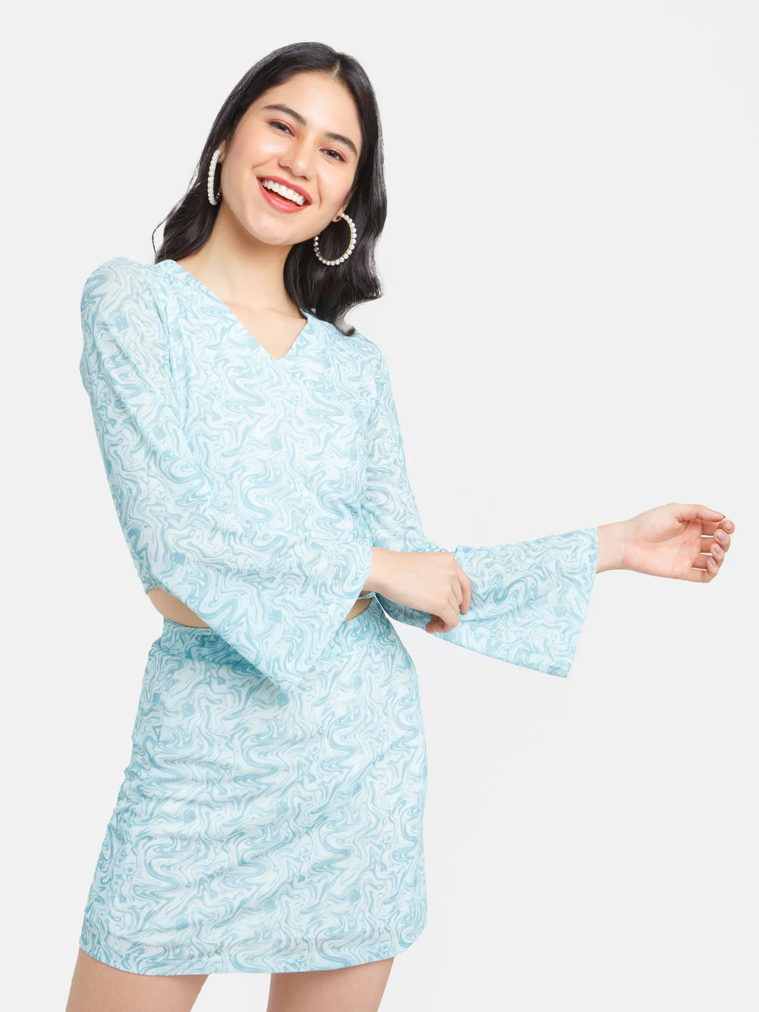Blue Printed Tie-Up Top