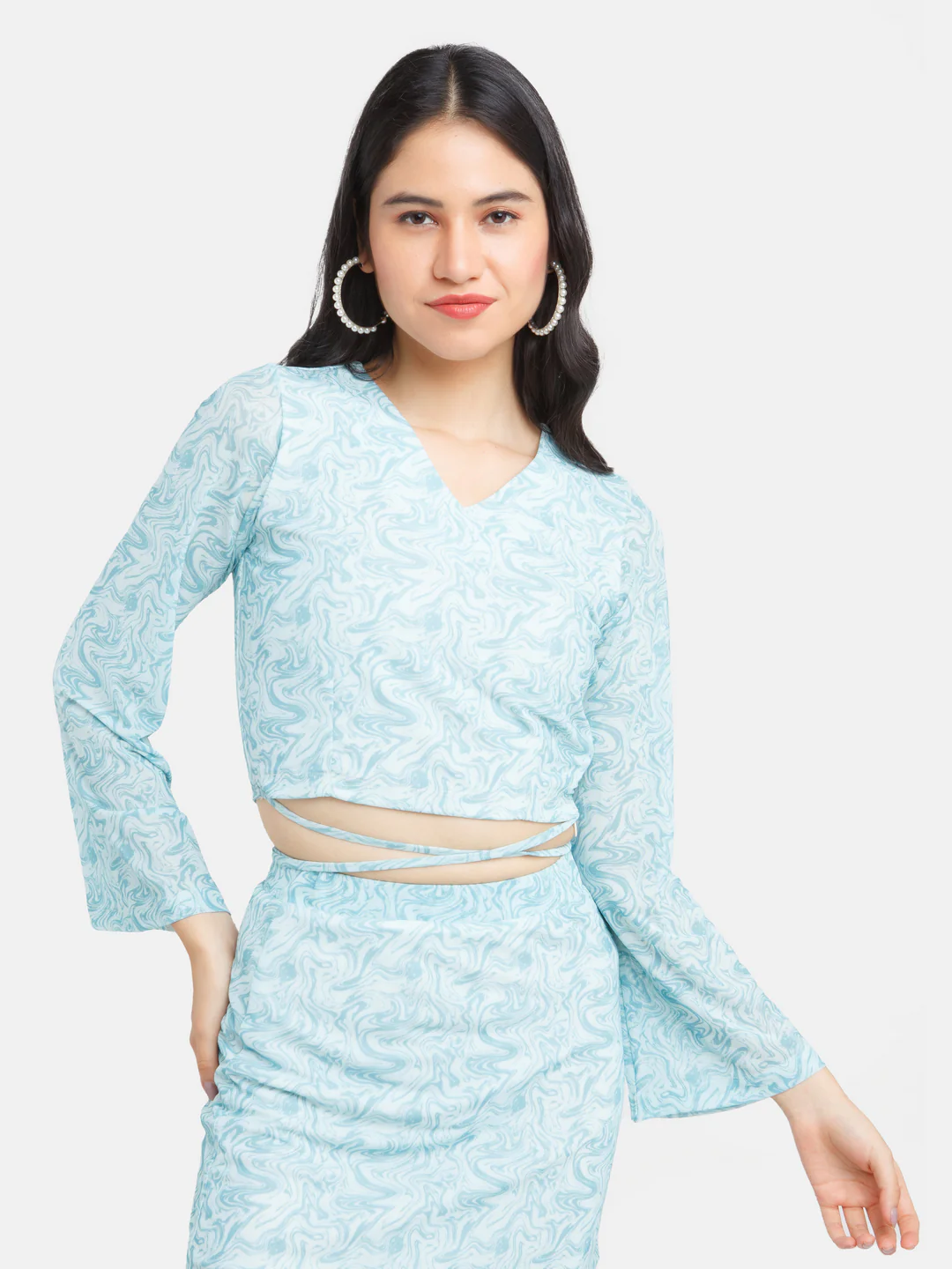 Blue Printed Tie-Up Top - Image 2