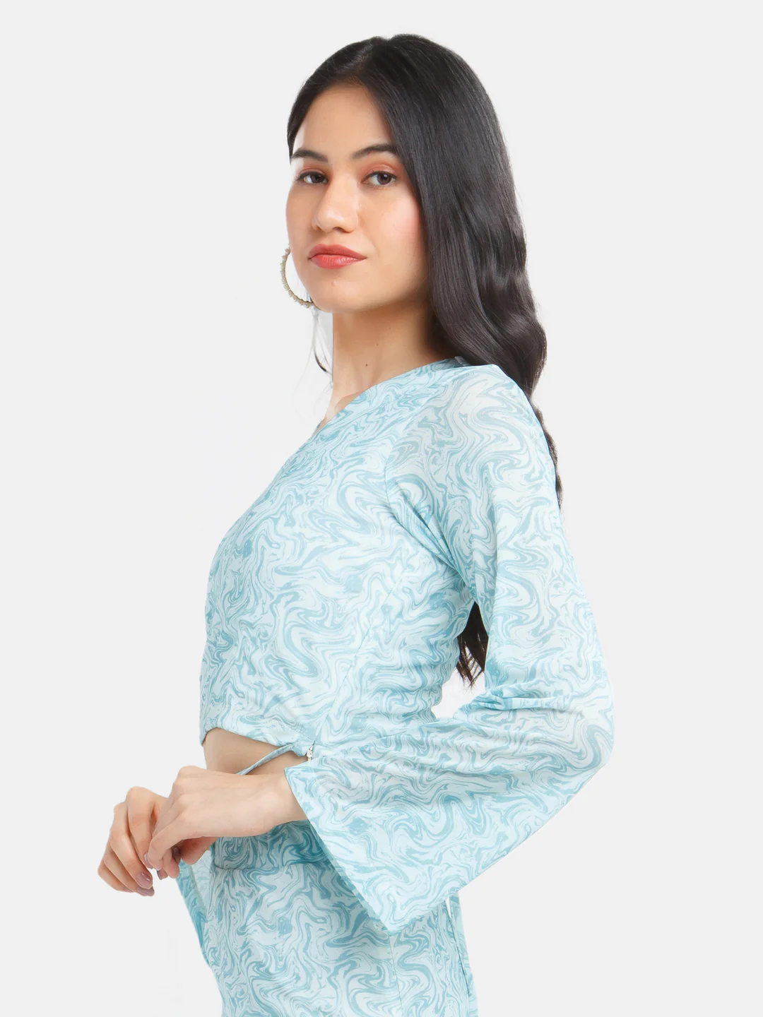 Blue Printed Tie-Up Top - Image 3