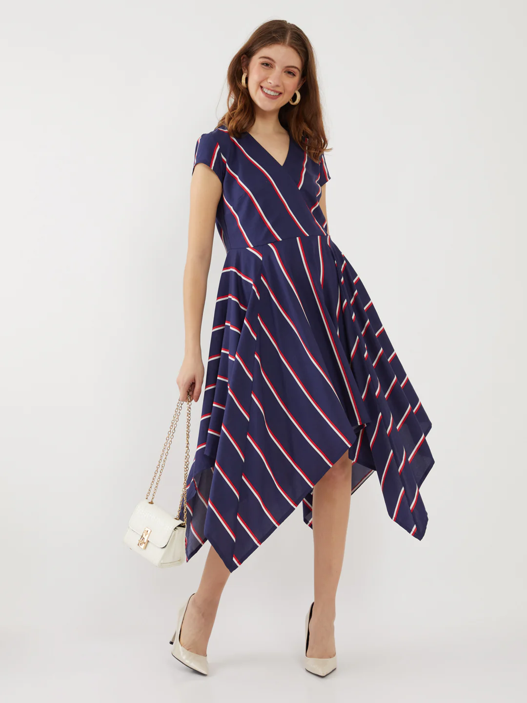 Blue Printed Wrap Midi Dress - Image 4