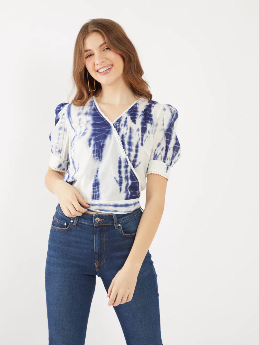 Blue Printed Wrap Top - Image 2
