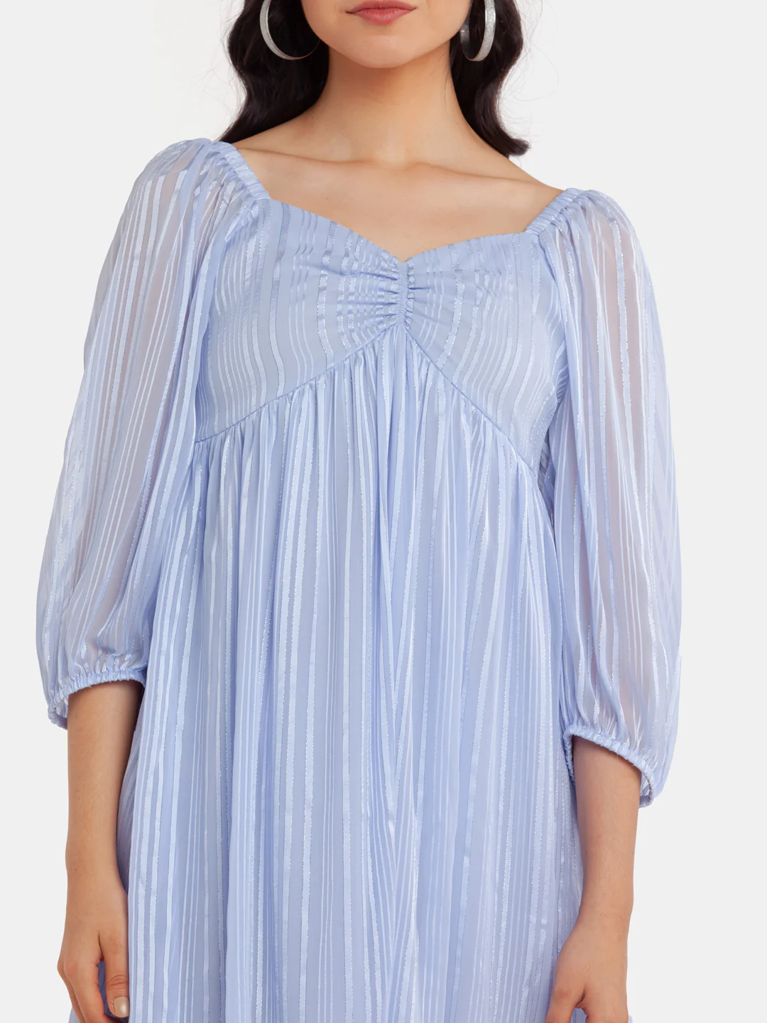 Blue Puff Sleeve Short Dress - Image 6
