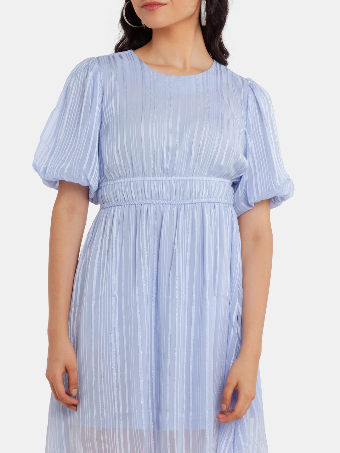 Blue Puff Sleeve Short Dress - Image 6