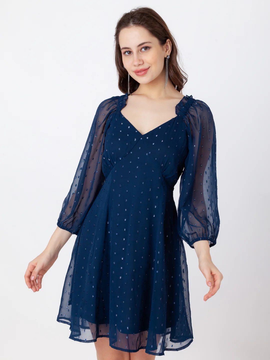 Blue Self Design A-Line Short Dress - Image 3