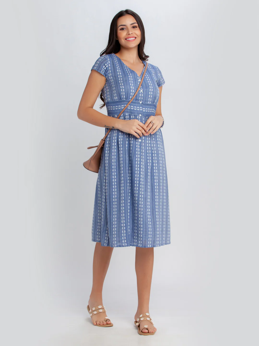 Blue Self Design Midi Dress
